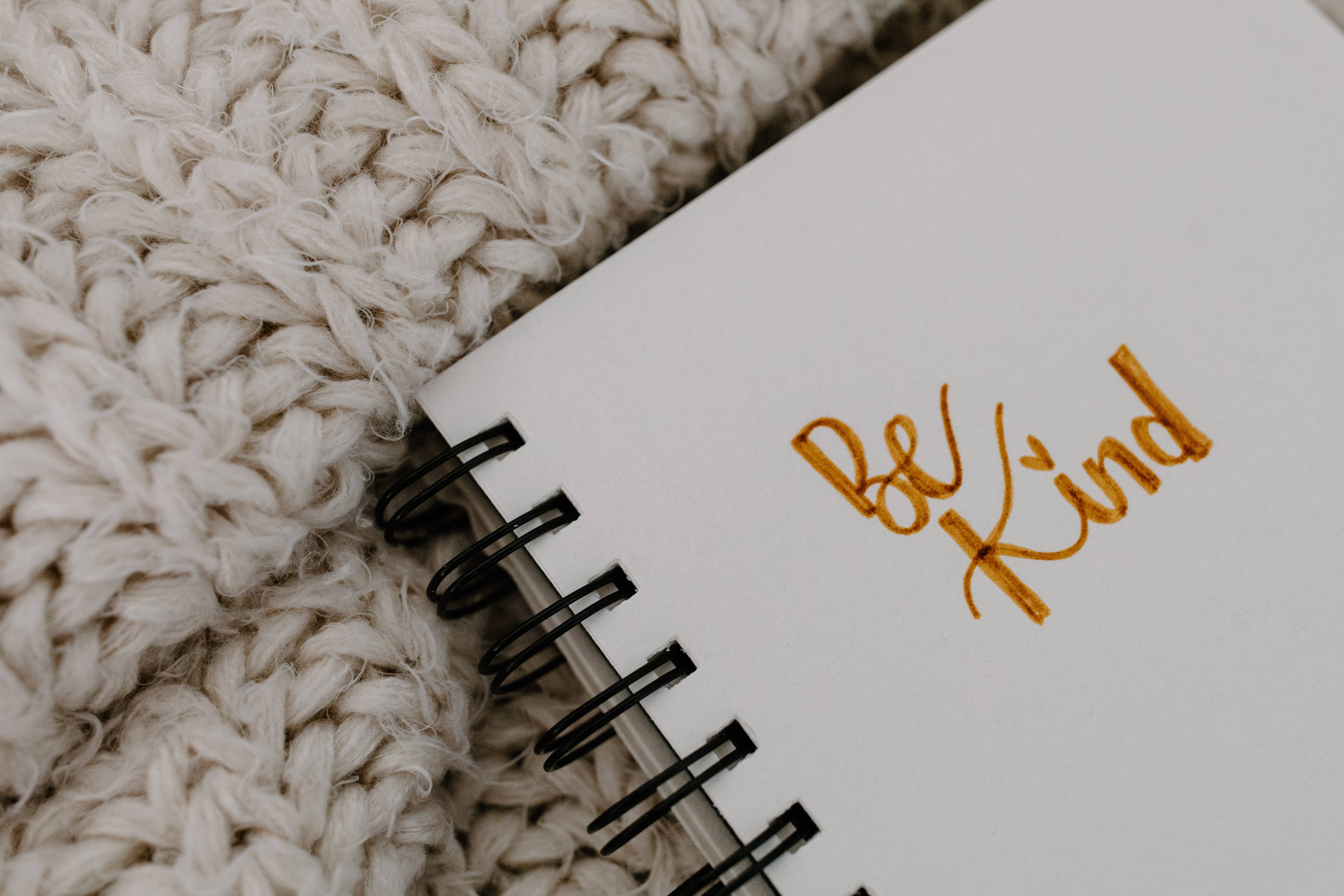 Be Kind, gold script, spiral notebook, 5K Desktop Wallpaper