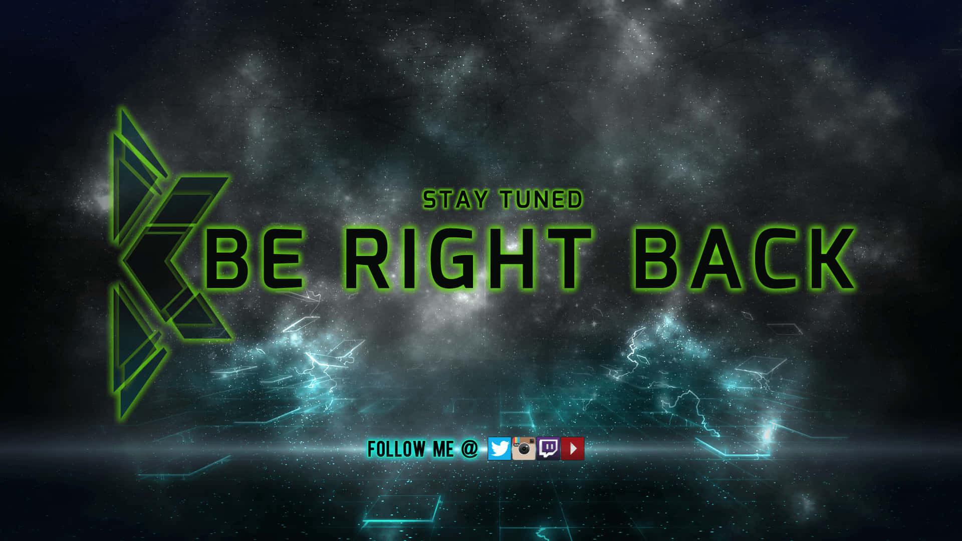 Be Right Back, glowing green text, starry nebula, Full HD Desktop Wallpaper