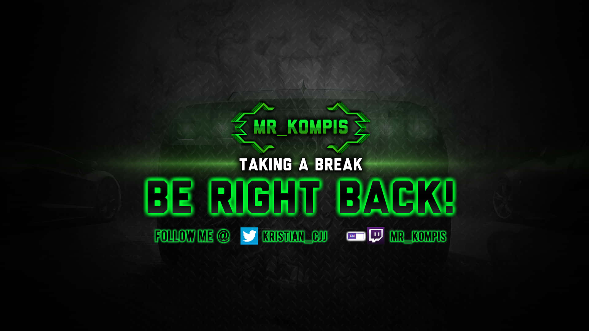 Be Right Back, glowing green text, dark textured background, Full HD Desktop Wallpaper