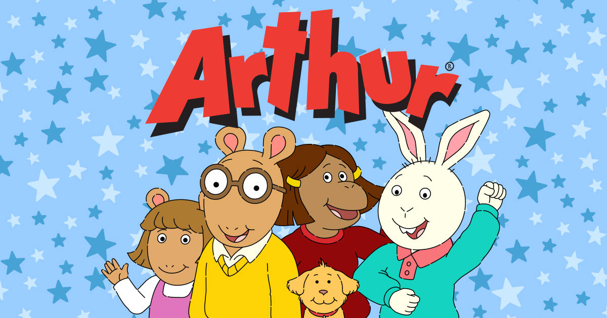 Arthur, family and friends, blue starry background, SD Desktop Wallpaper