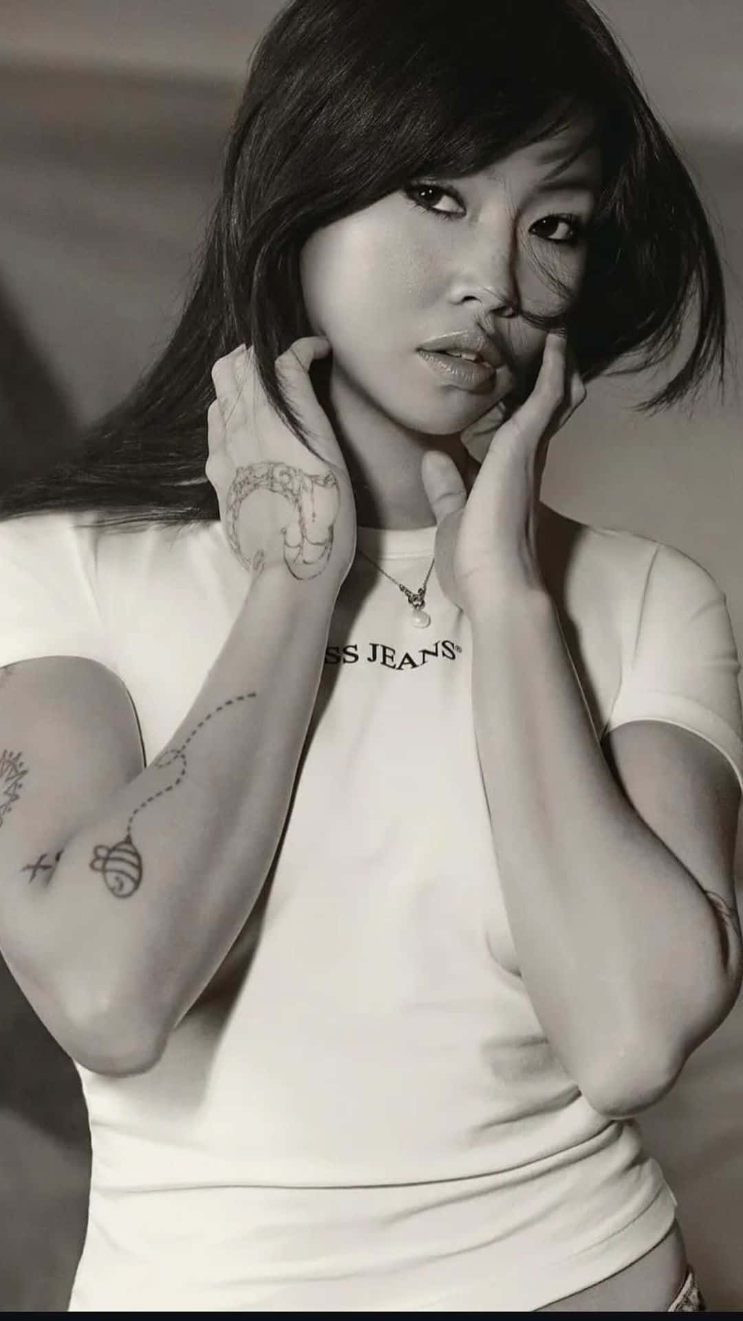 Beabadoobee, dark hair, tattoos on her arms, Full HD Phone Wallpaper