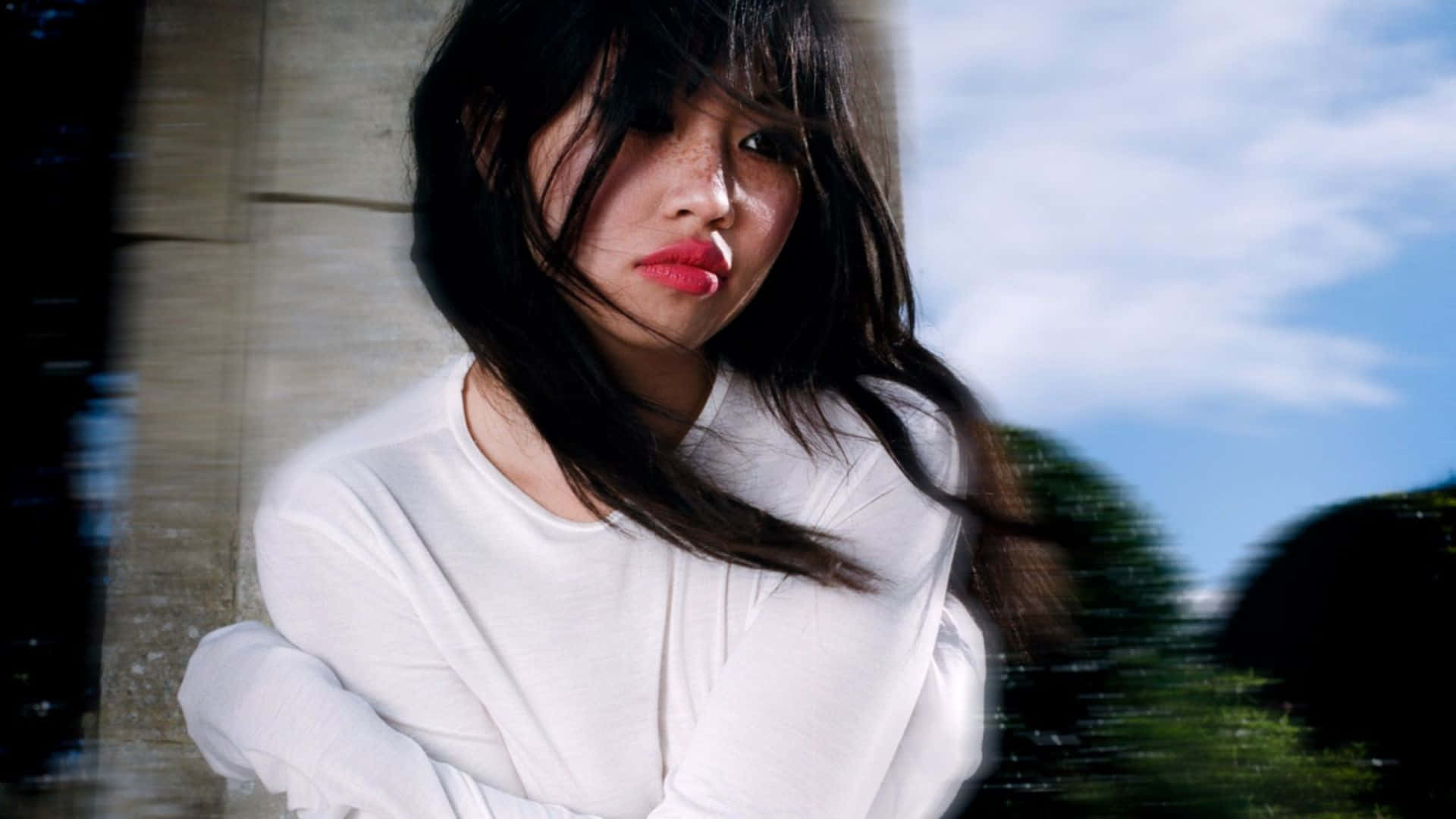 Beabadoobee, dark hair, red lips, Full HD Desktop Wallpaper