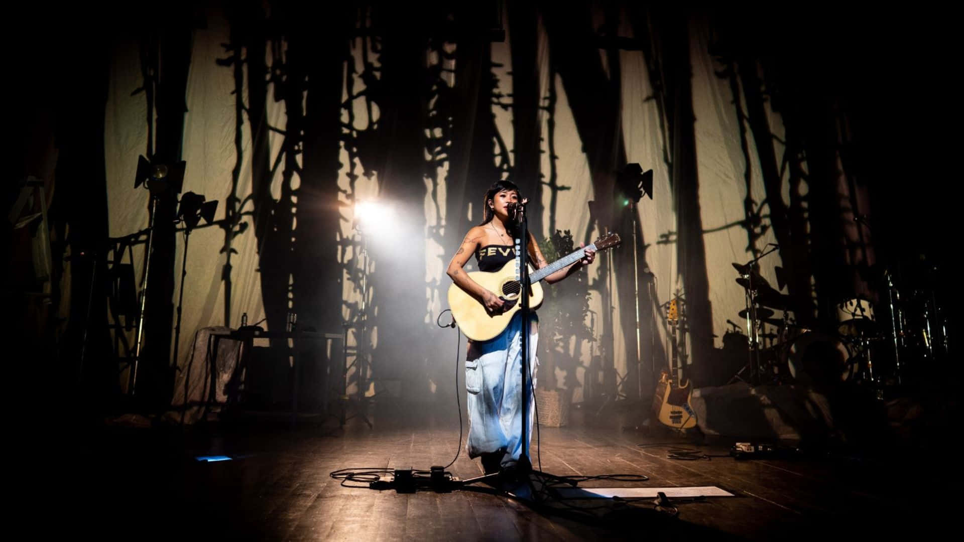 Beabadoobee, acoustic guitar, spotlight, Full HD Desktop Wallpaper
