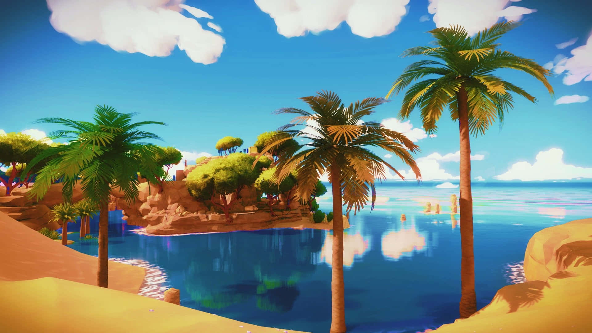 tropical island paradise, palm trees, turquoise waters, Full HD Desktop Wallpaper