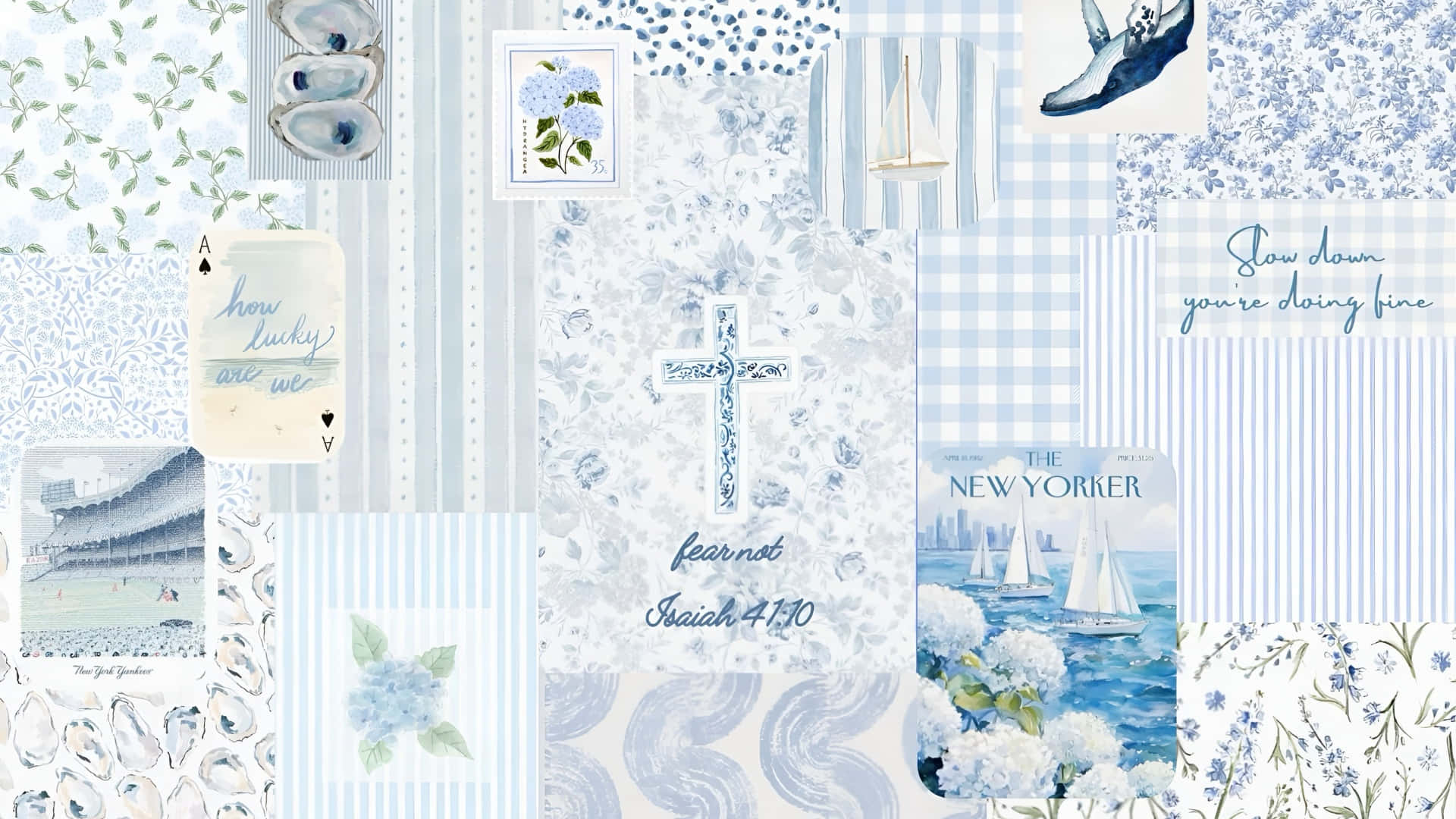 coastal blue, blue and white, hydrangeas, Full HD Desktop Wallpaper