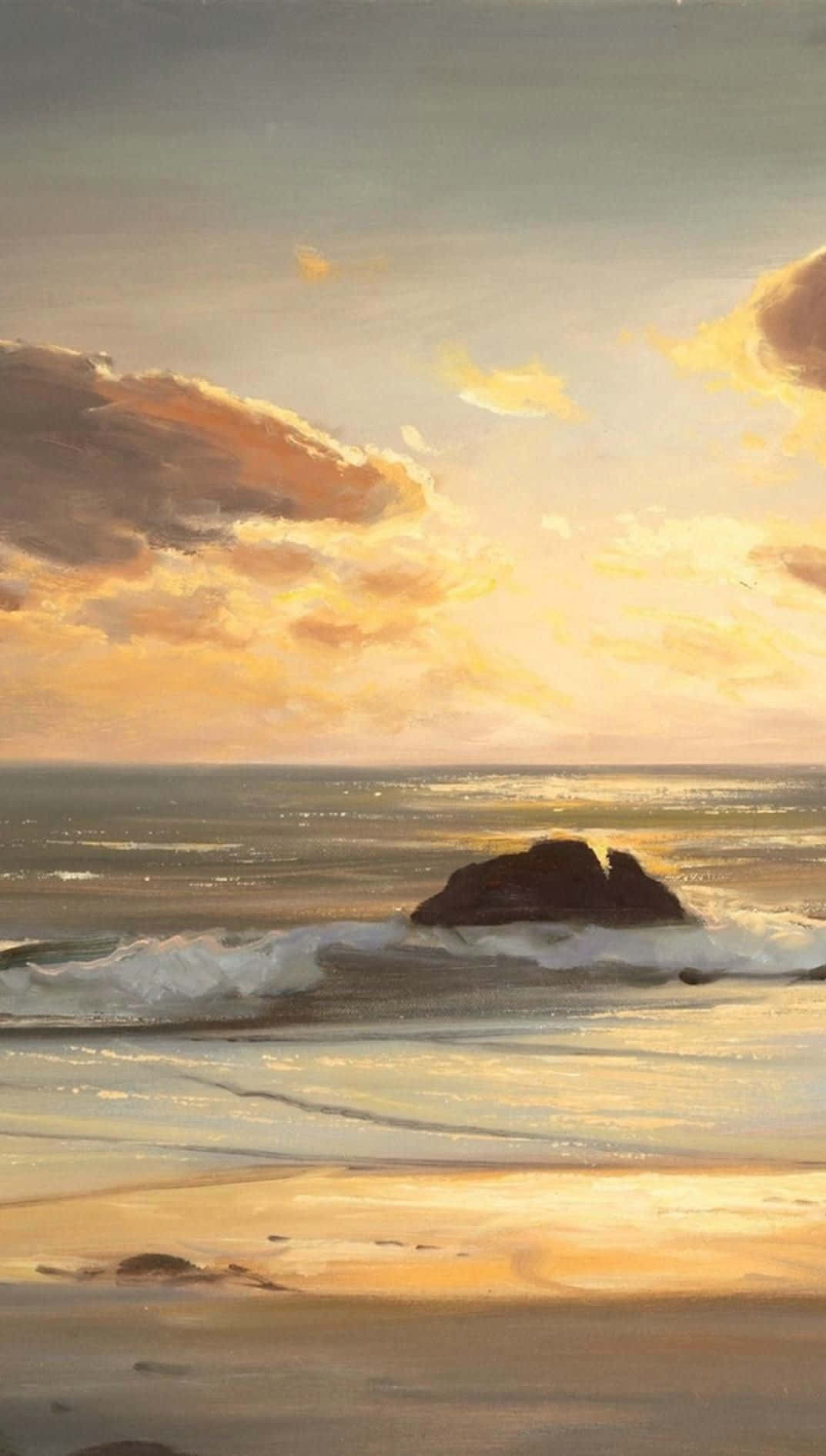 Vibrant Beach Art, golden light, ocean sunset, HD Phone Wallpaper