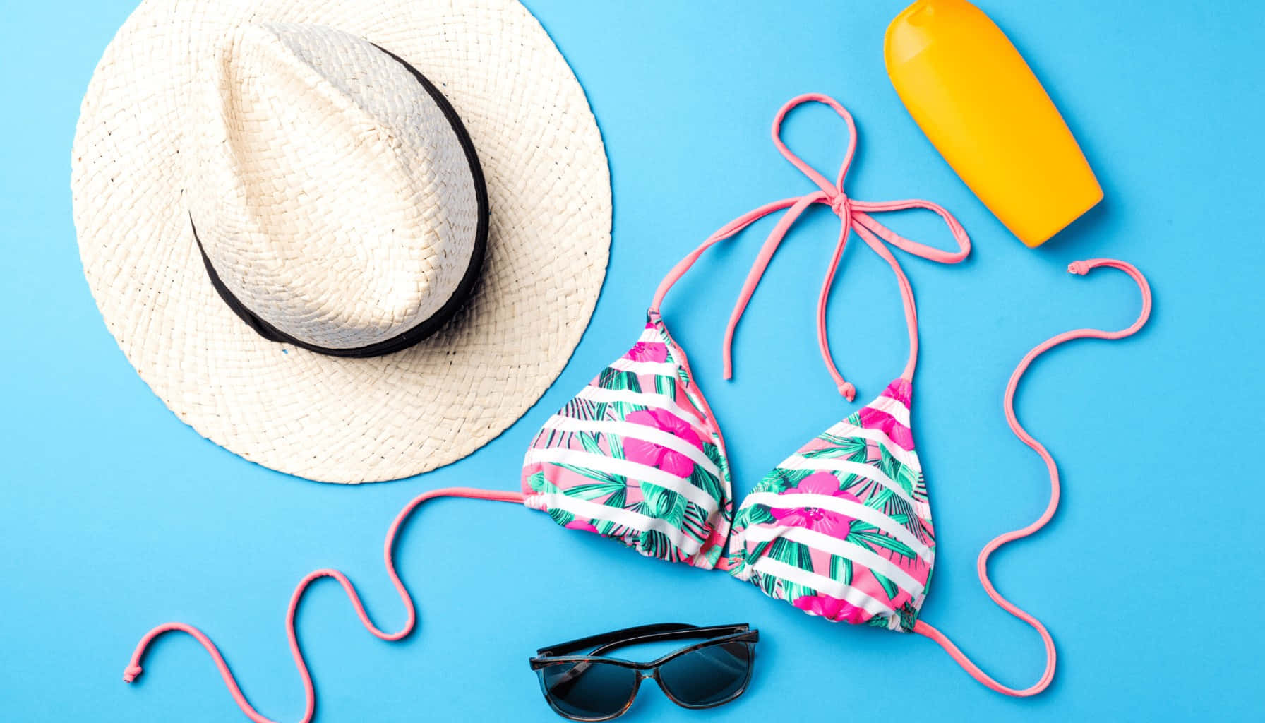 straw hat, bikini, sunglasses, HD Desktop Wallpaper