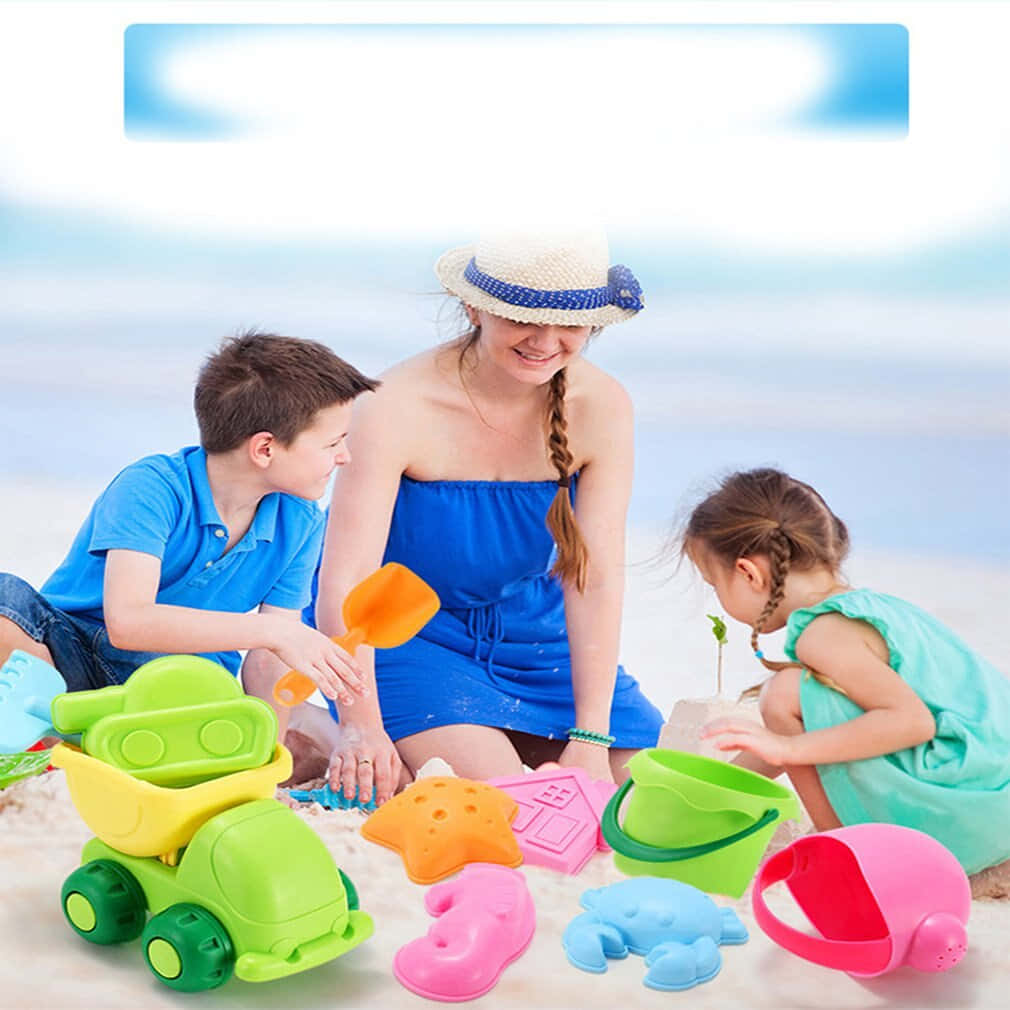 beach toys, sandy shore, bright blue sky, SD Desktop Wallpaper
