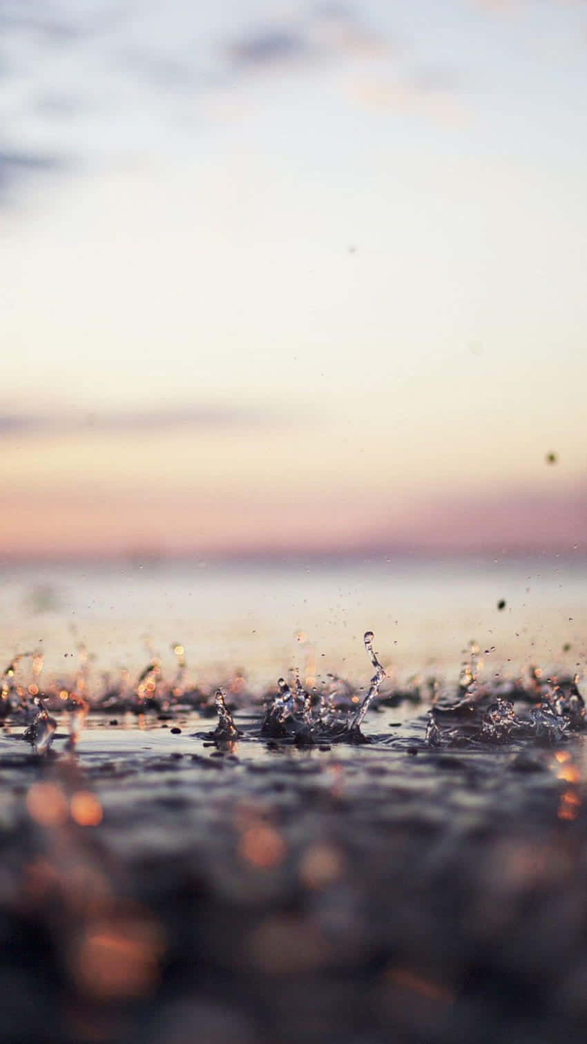 beach, pastel sunset sky, raindrops, HD Phone Wallpaper