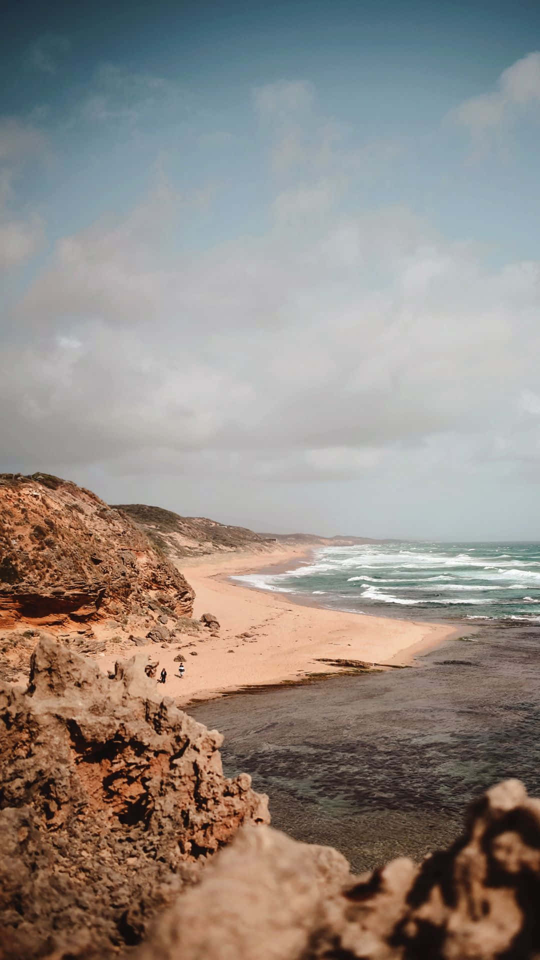 beach, coastal scene, rugged cliffs, Full HD Phone Wallpaper