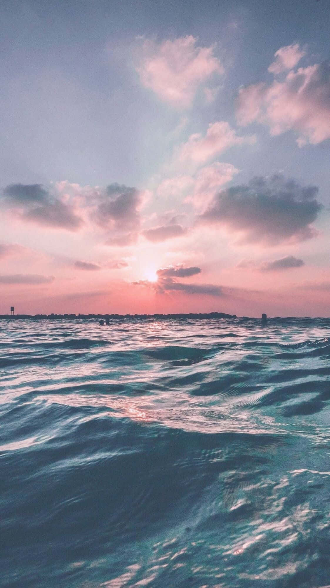 beach, sunset, pink, Full HD Phone Wallpaper