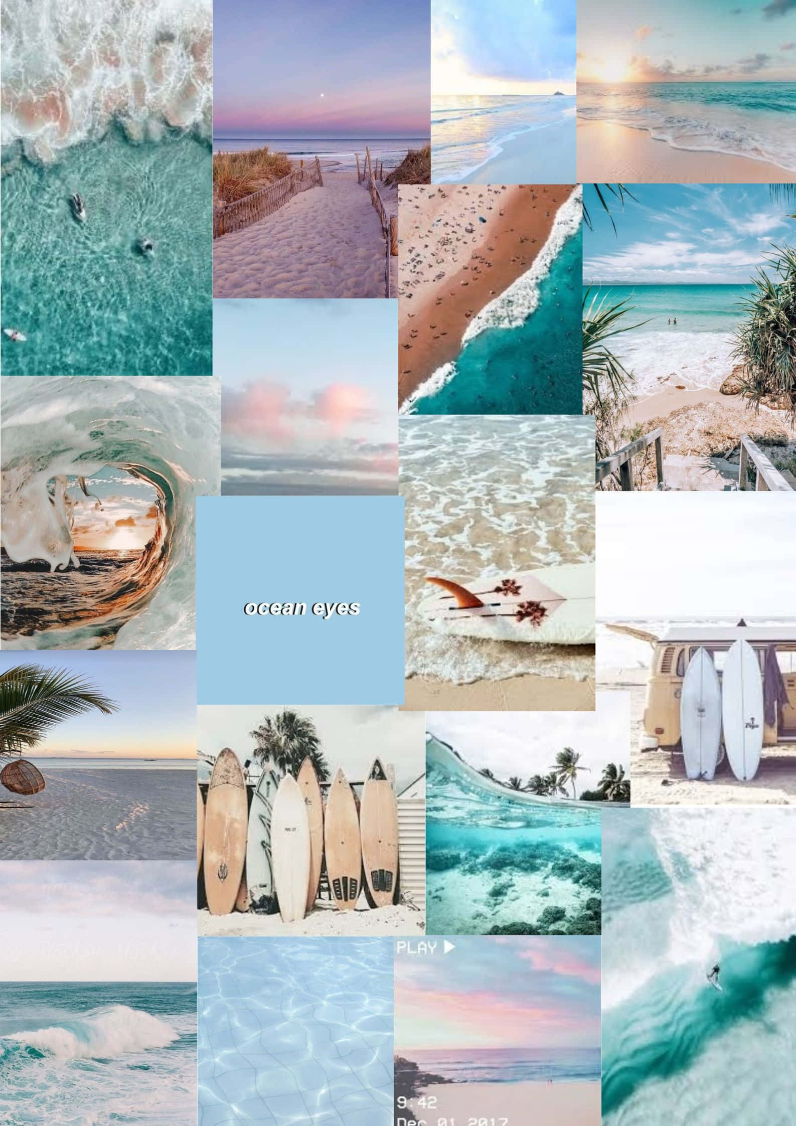 beach aesthetic tumblr, turquoise waves, surfboards, Full HD Phone Wallpaper