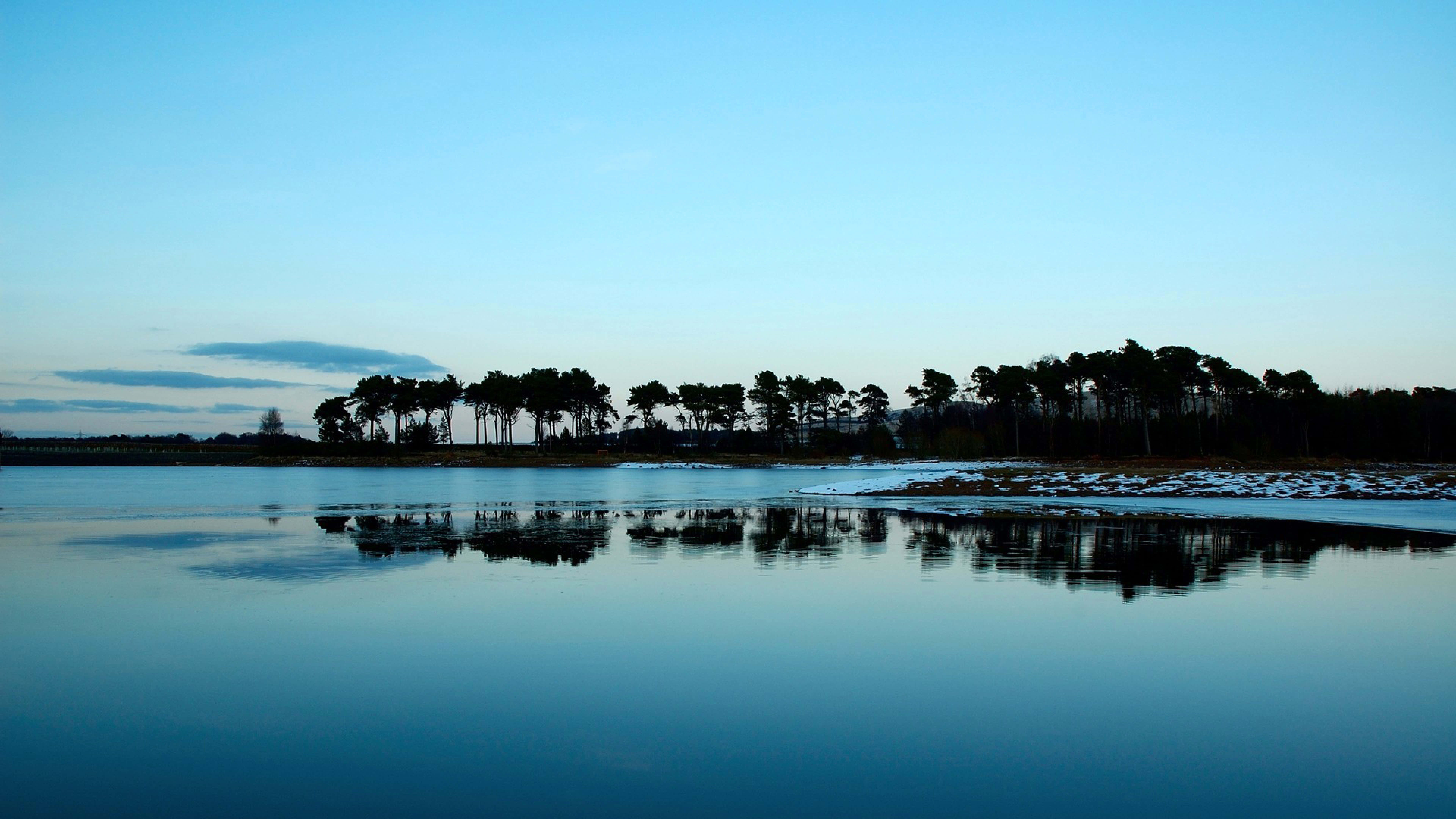beach aesthetic tumblr, winter lake, dark pine trees, 8K Desktop Wallpaper