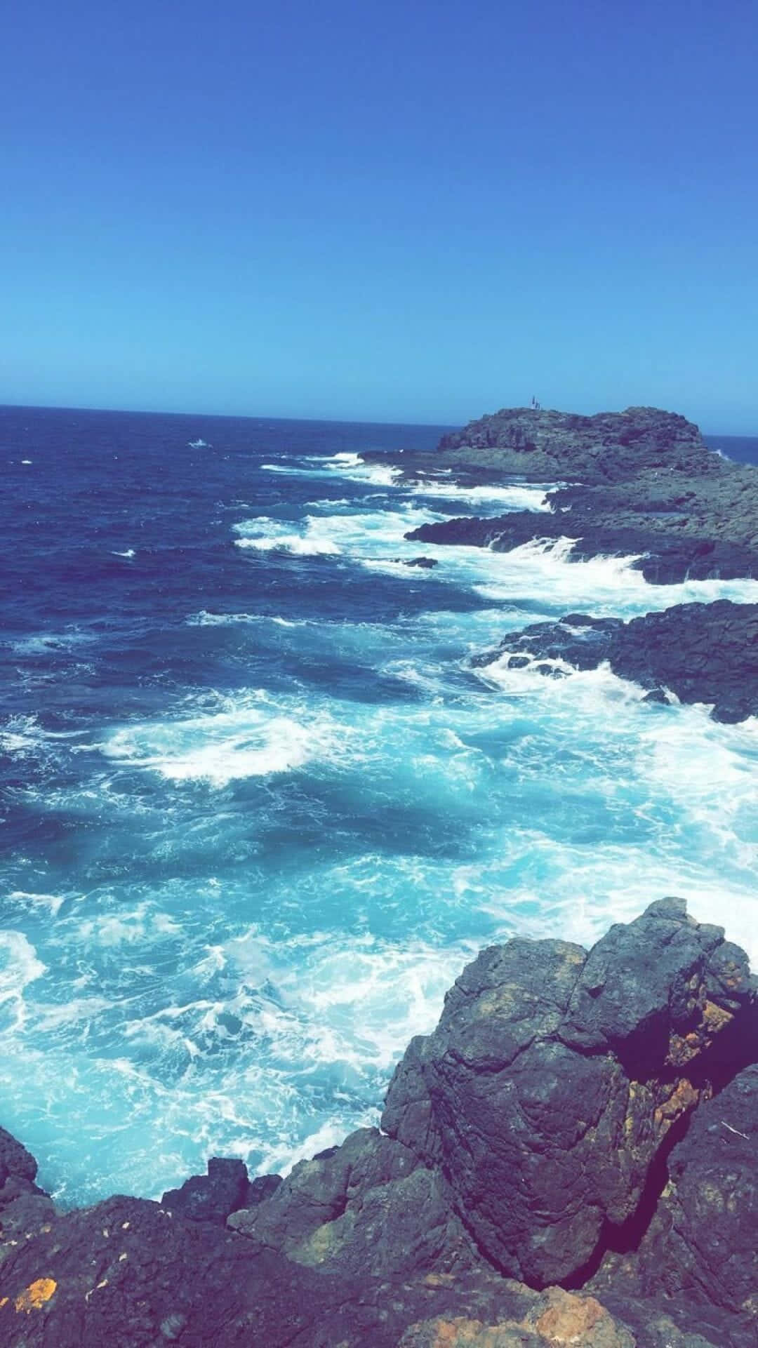tropical sunset, turquoise waves, rugged black volcanic rocks, Full HD Phone Wallpaper