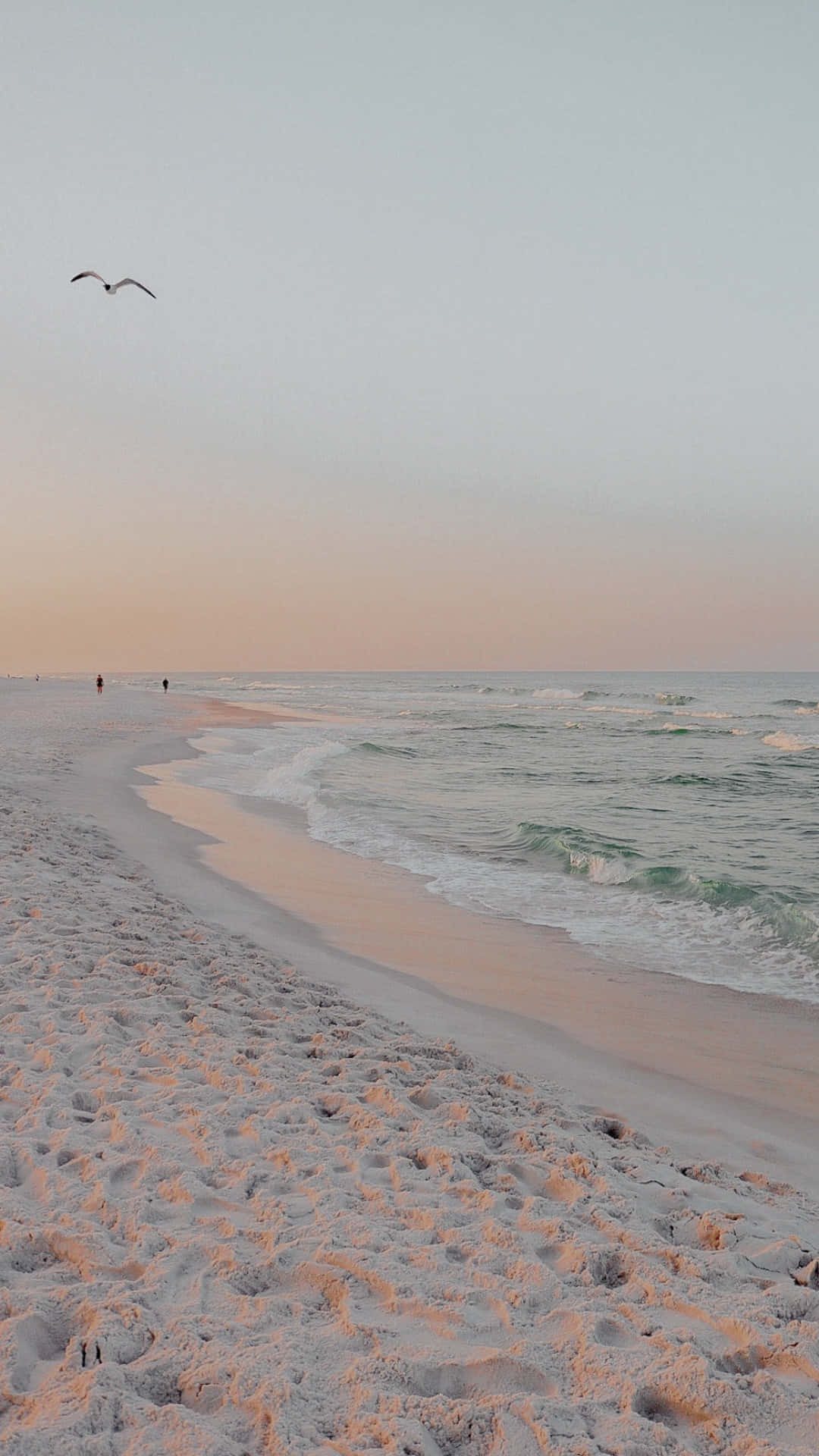 soft pink, peach sunset, tranquil beach, Full HD Phone Wallpaper