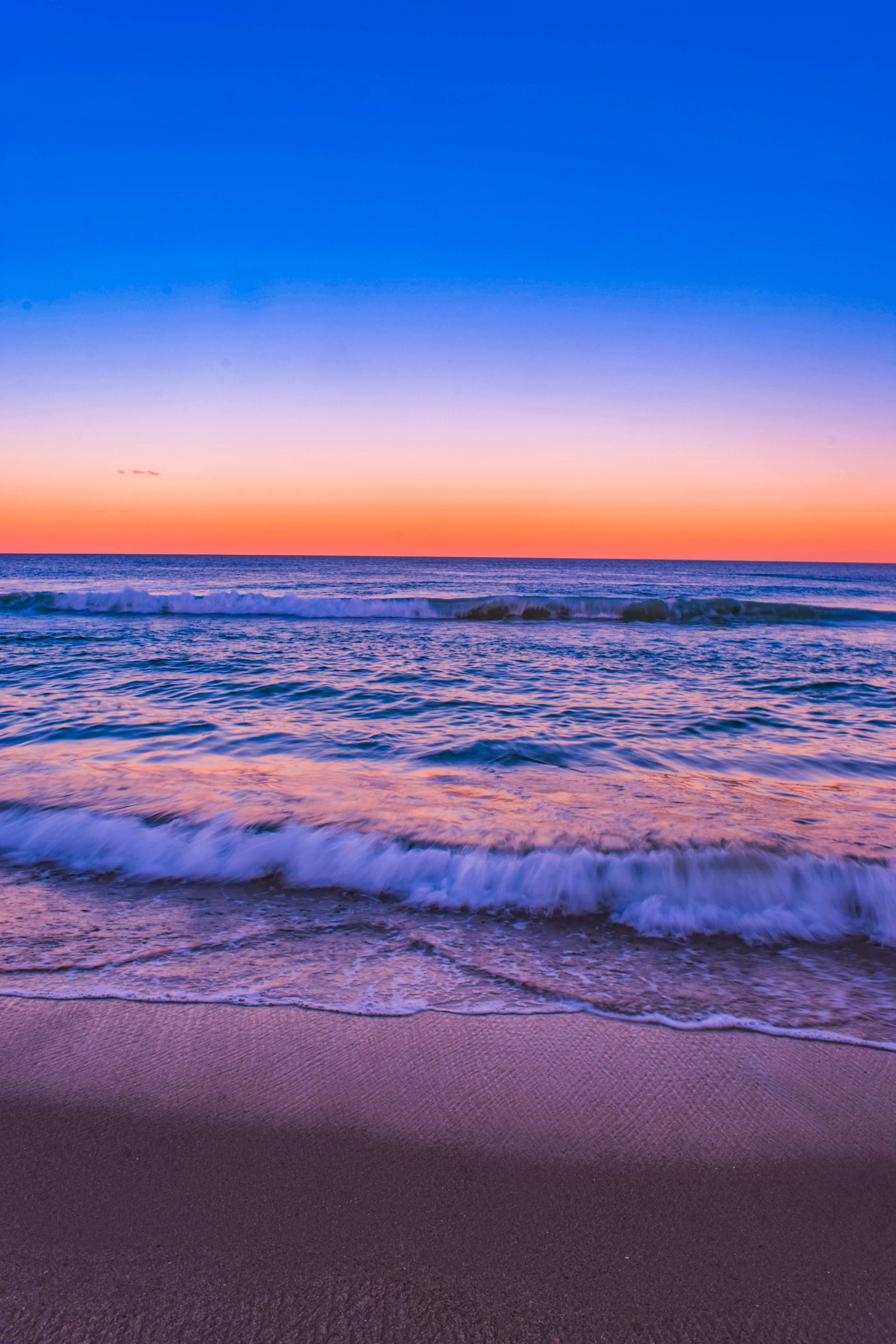 blue and orange sunset, beach, android, 5K Phone Wallpaper