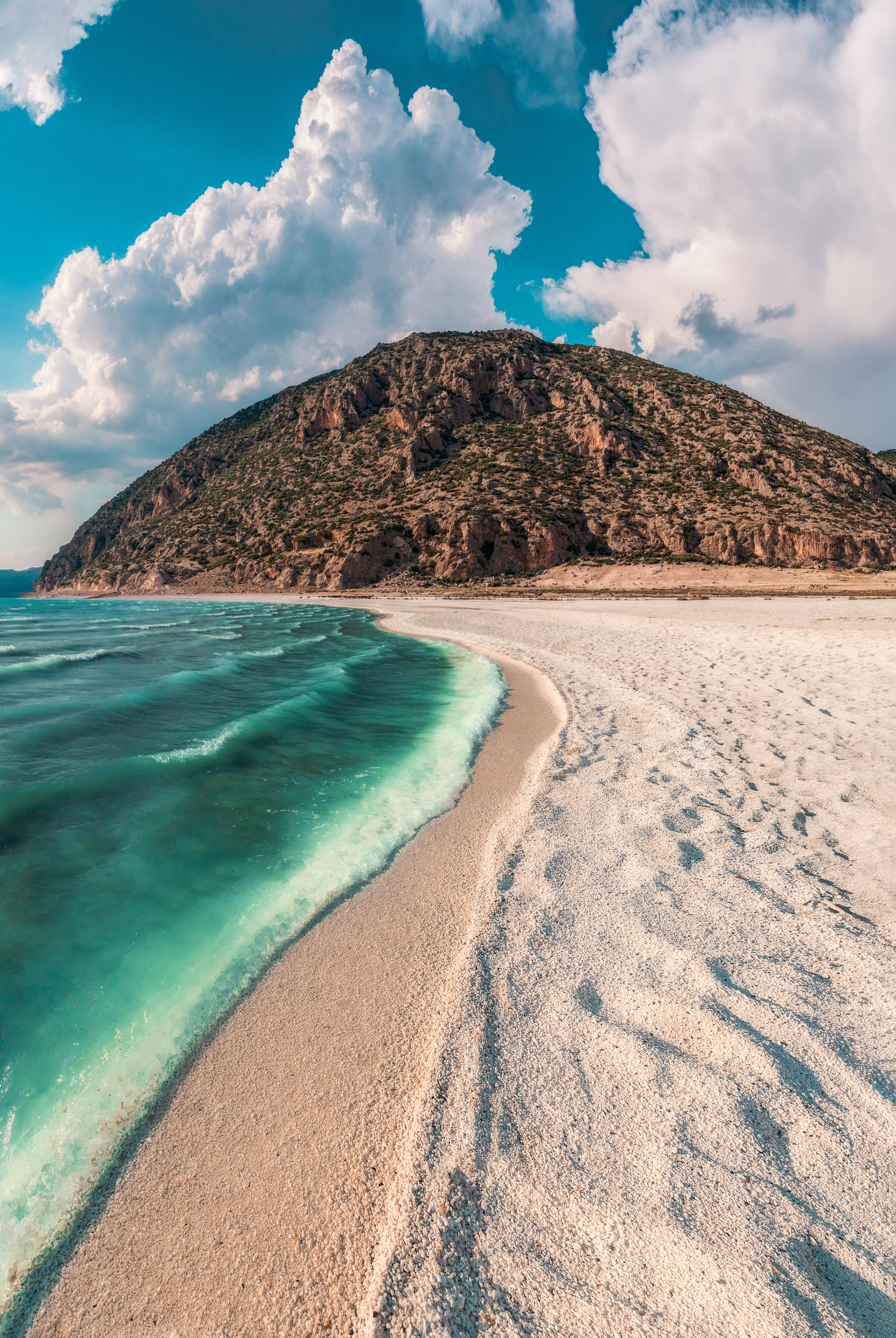 Beach Android, turquoise waves, pristine white sand beach, 8K Phone Wallpaper