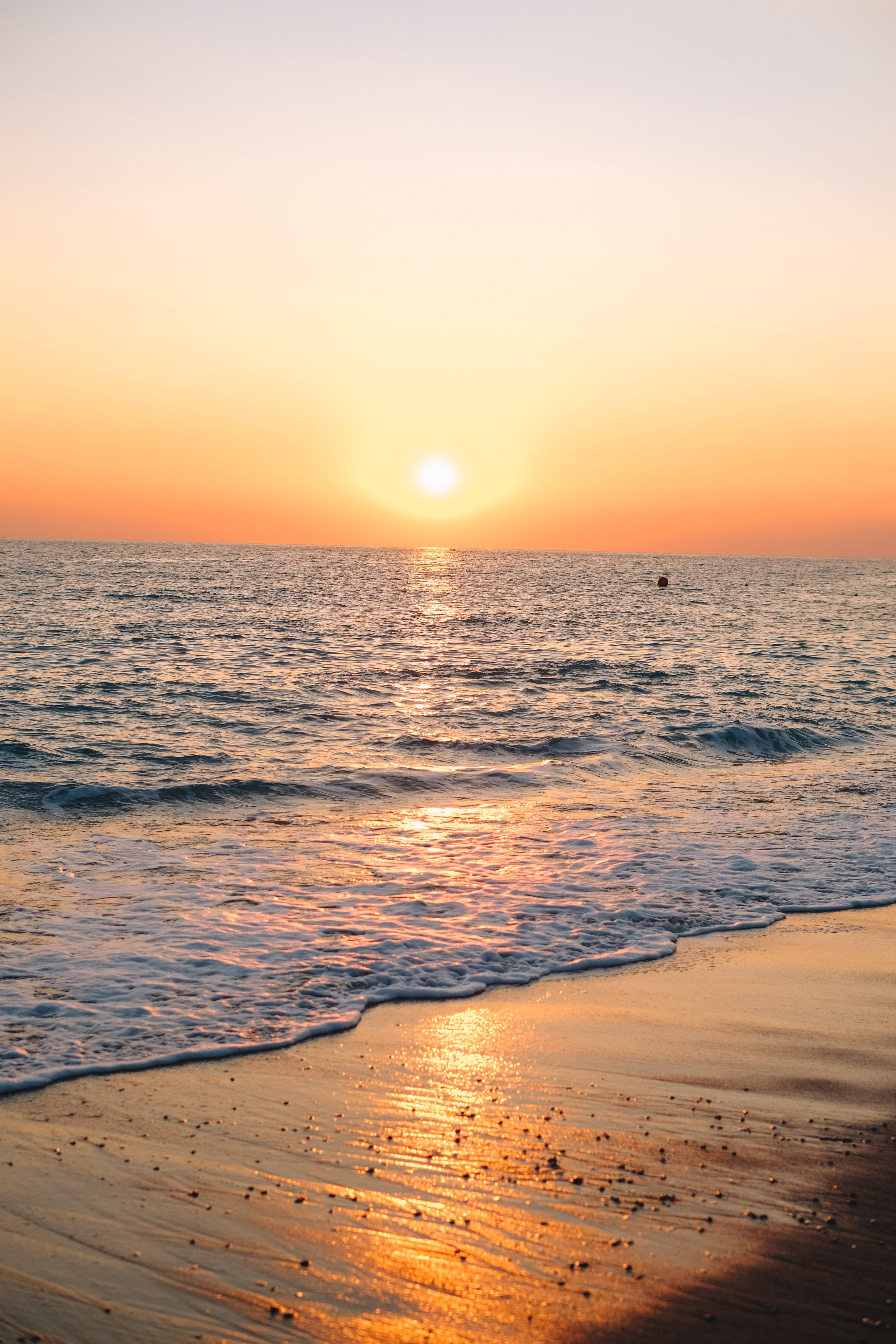 Sunset, Ocean, Wet sand, 5K Phone Wallpaper
