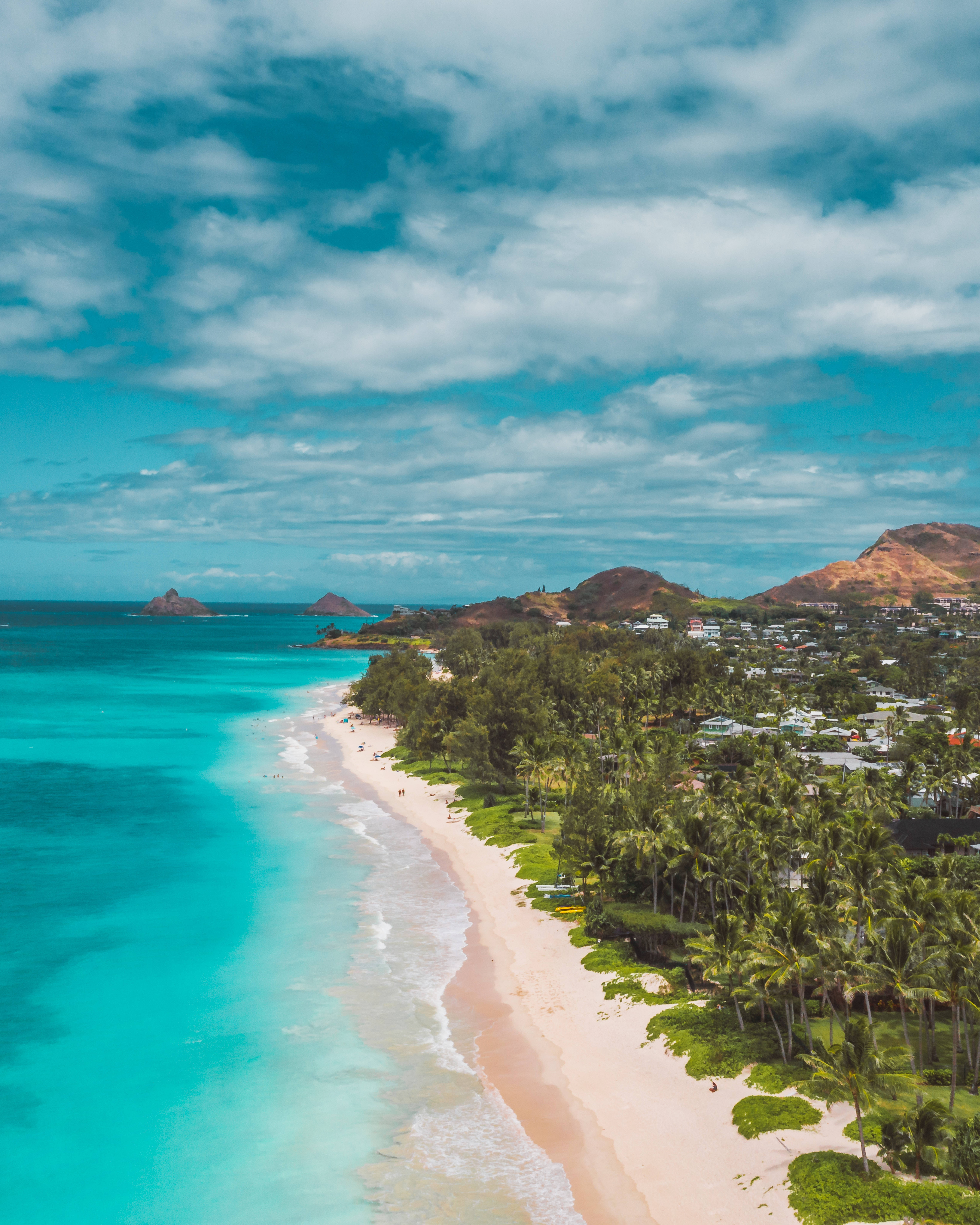 Long Beach Android, tropical beach, turquoise waters, 8K Phone Wallpaper