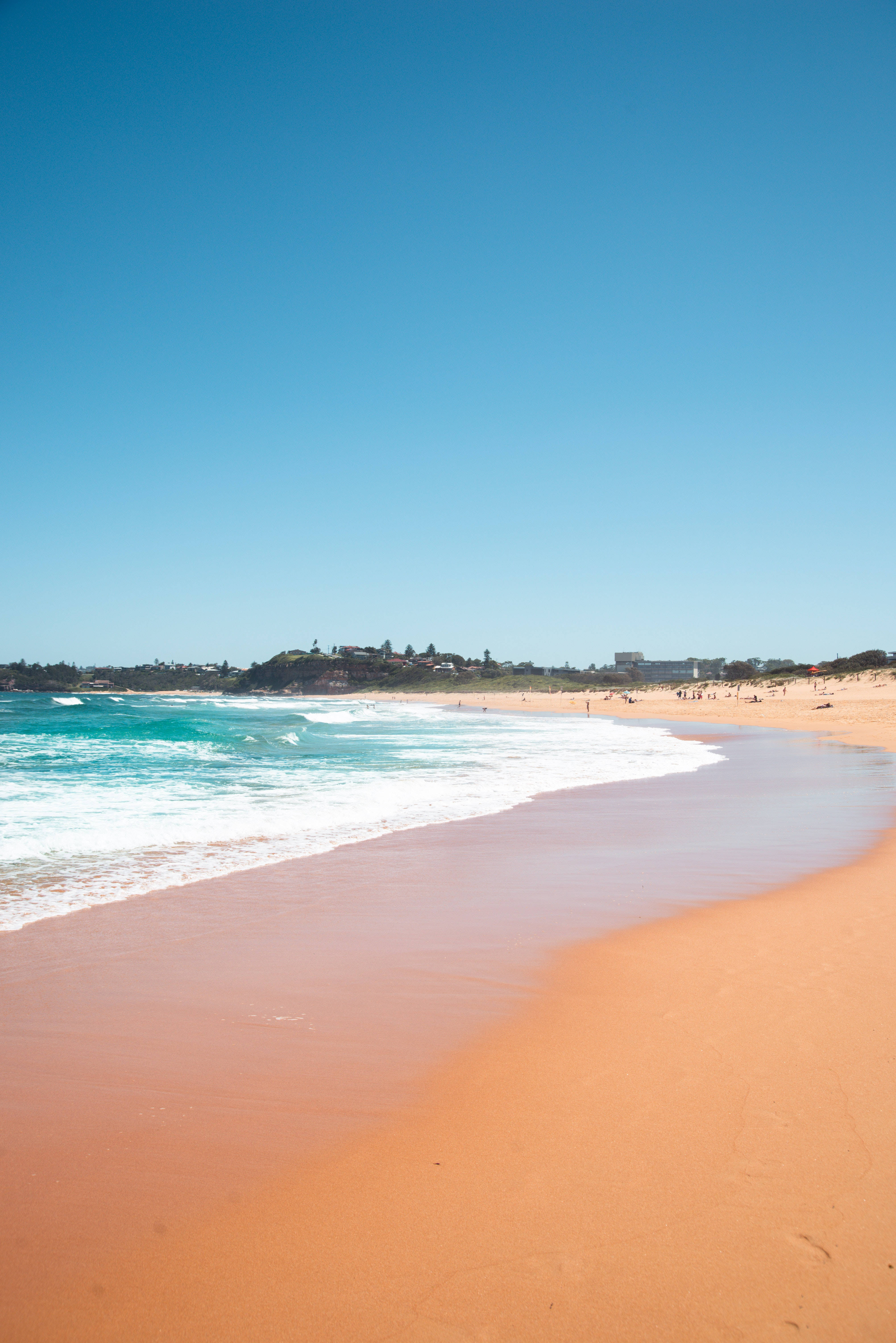 Smooth Beach Android, turquoise waves, golden sand, 5K Phone Wallpaper