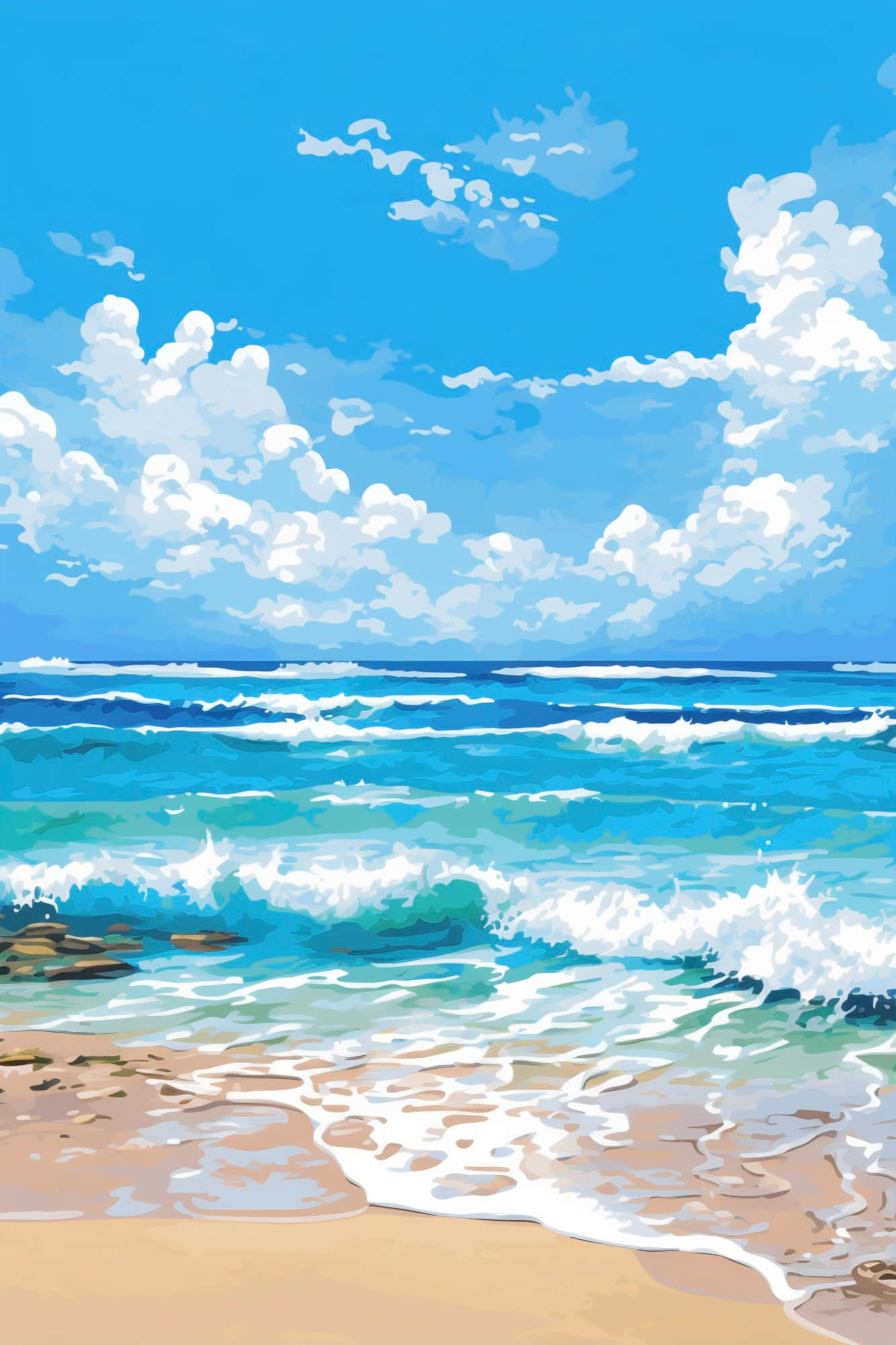 blue coastal beach, turquoise waves, golden sand, Full HD Phone Wallpaper