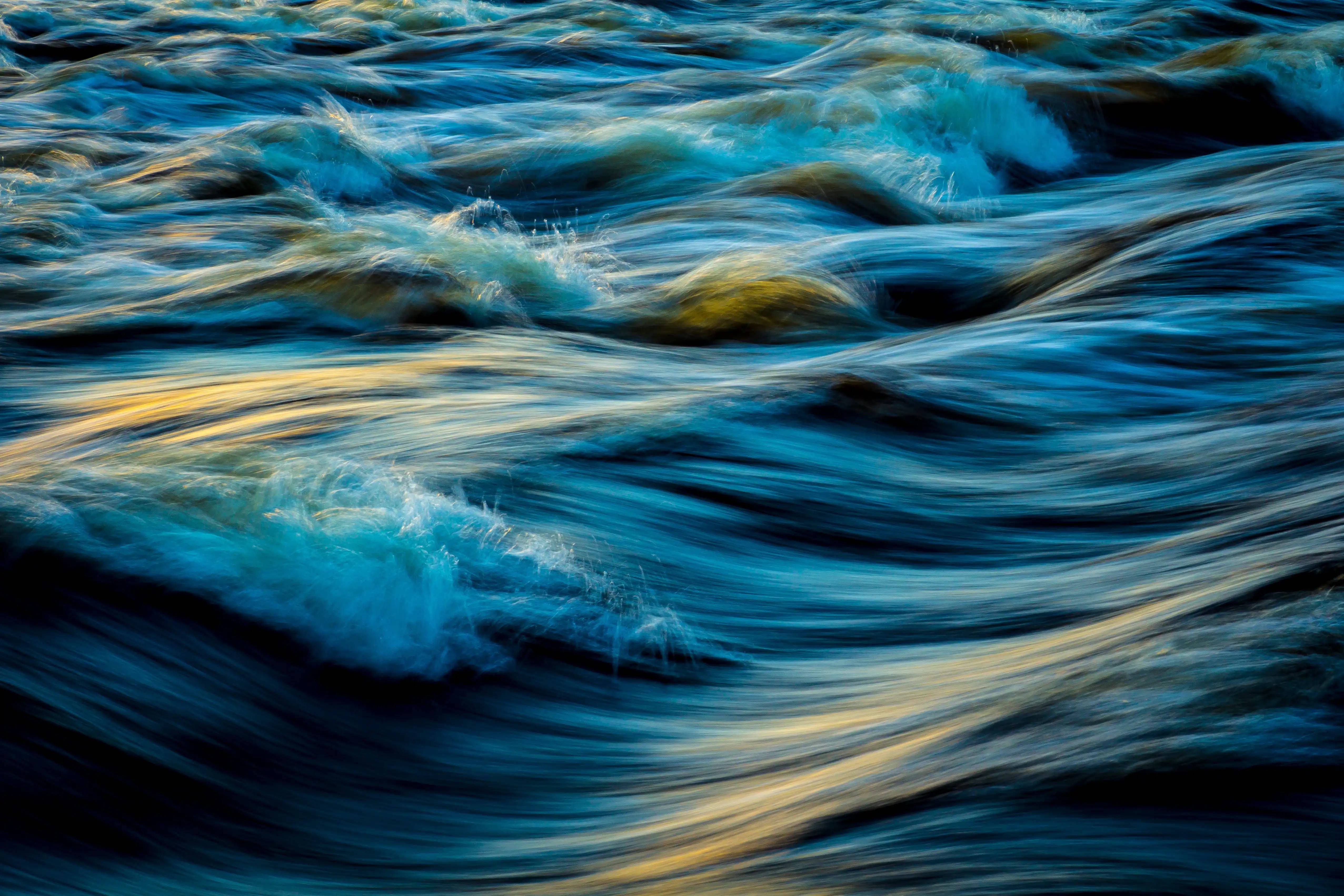 sea, blue, golden light, 4K Desktop Wallpaper