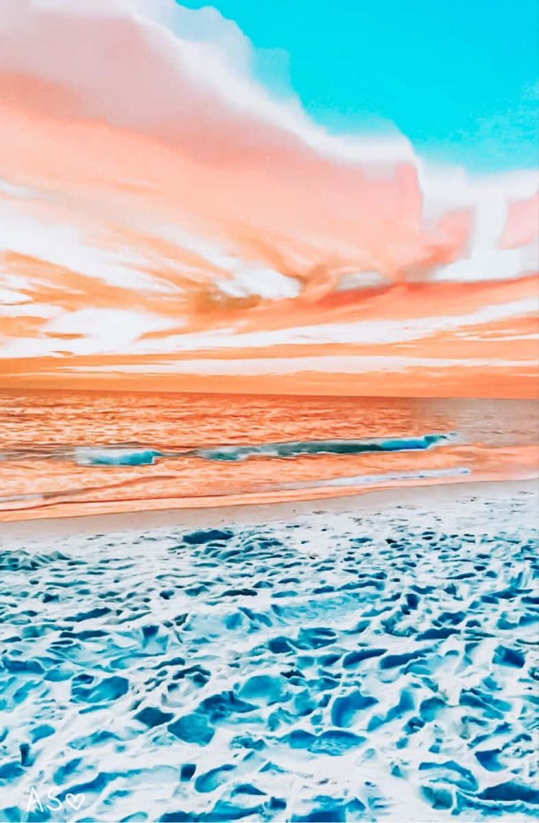 vibrant sunset beach art, turquoise sky, peach clouds, SD Phone Wallpaper