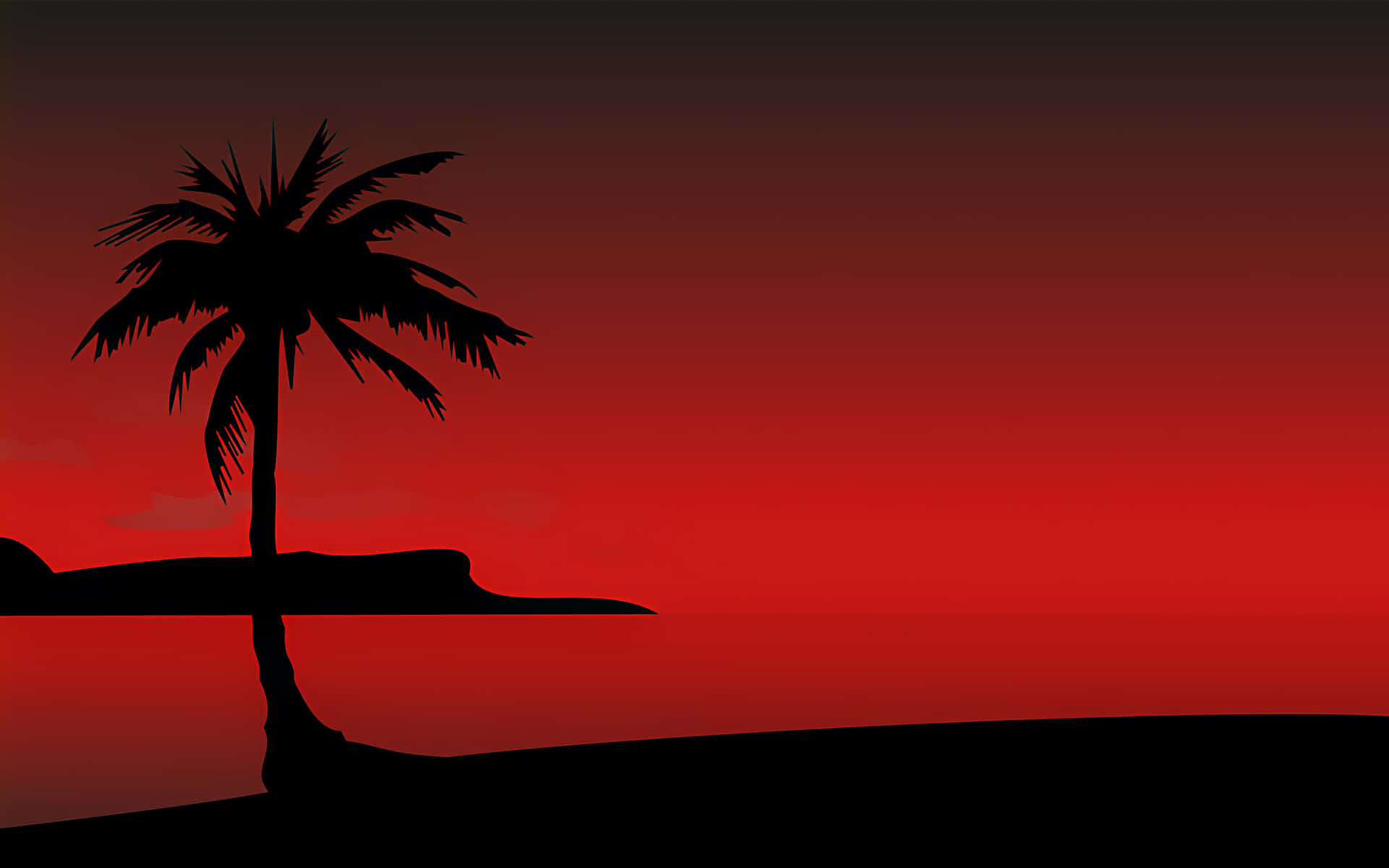 palm tree silhouette, cliff, fiery red sunset sky, Full HD Desktop Wallpaper