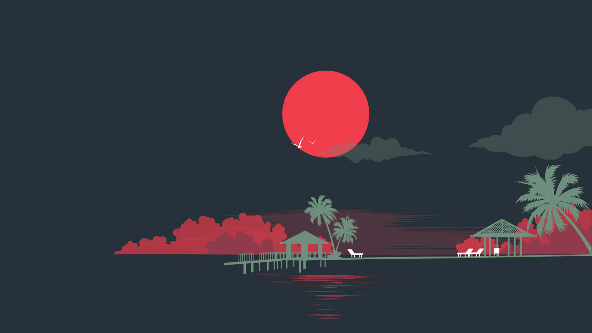 Beach Art, tropical pier, dusk, Full HD Desktop Wallpaper