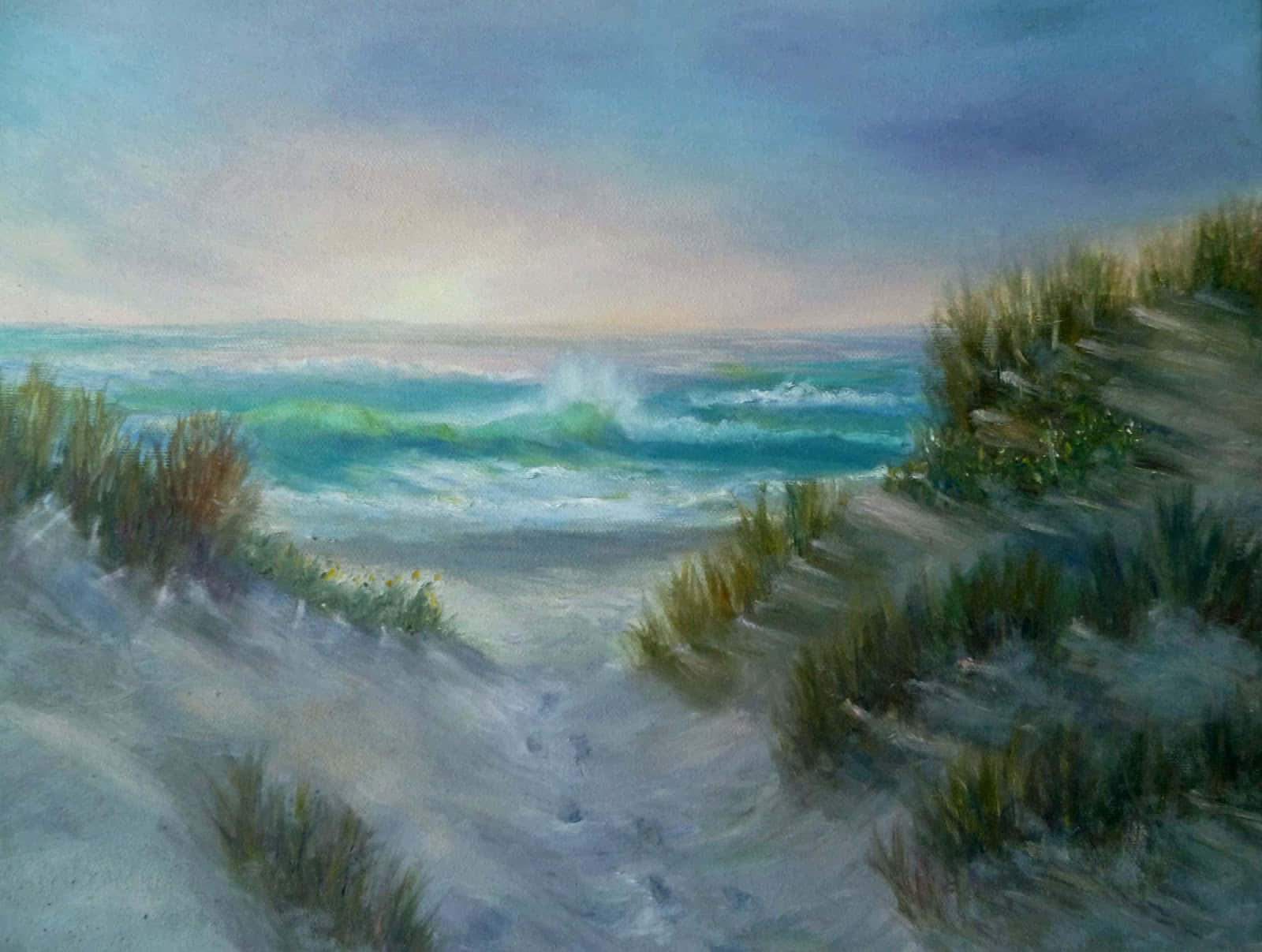 Beach Art, sunset, ocean waves, HD Desktop Wallpaper