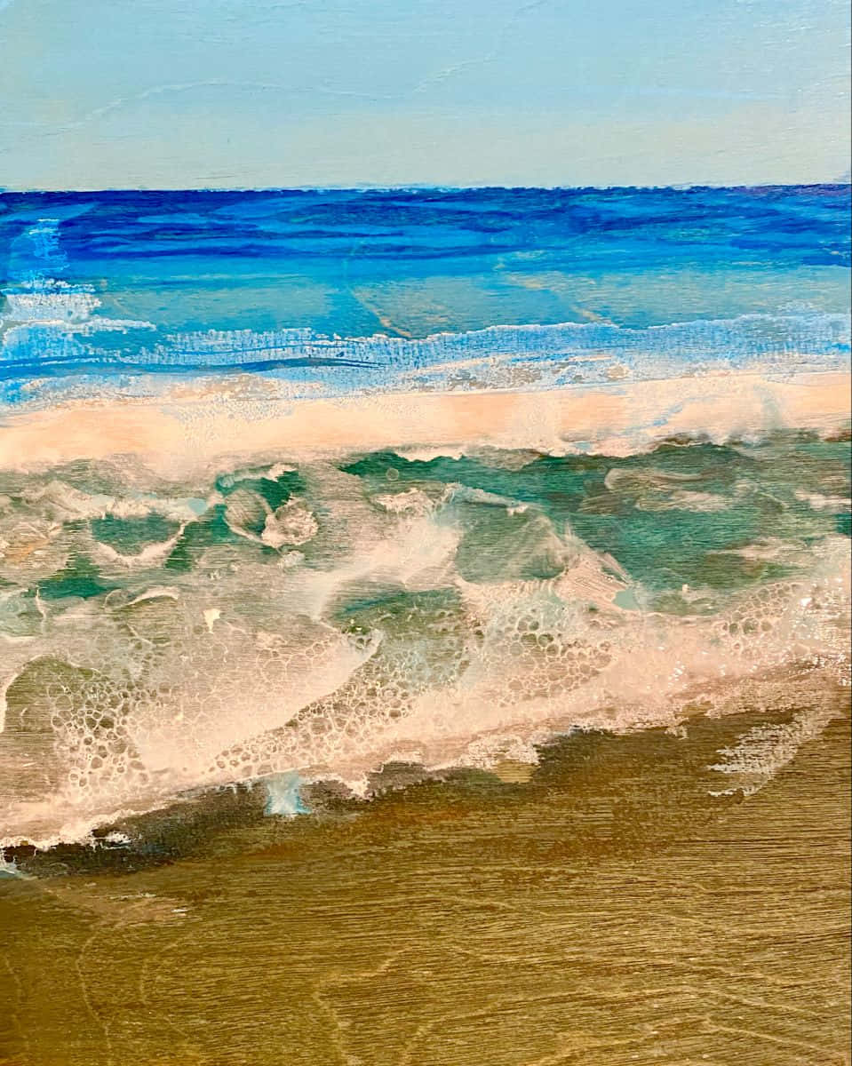 ocean waves, sandy shore, textured brushstrokes, SD Phone Wallpaper