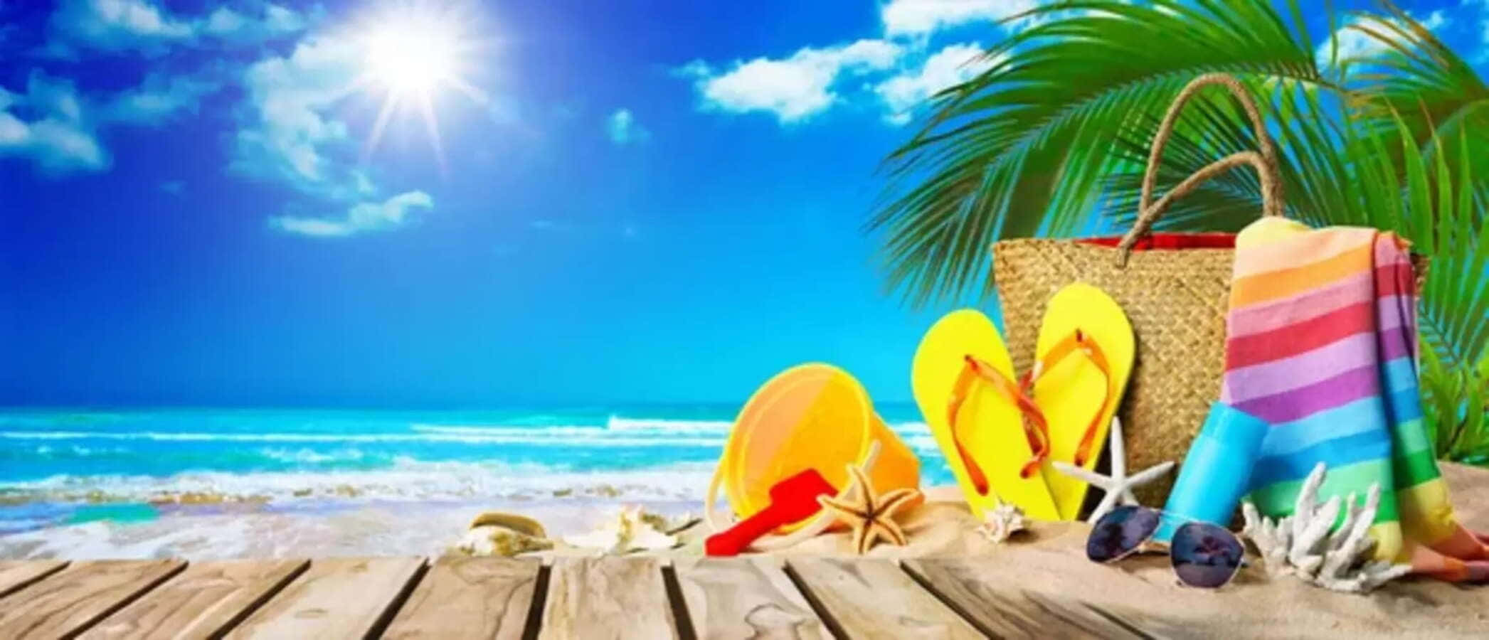 Beach Bag 2093, turquoise waves, palm fronds, Full HD Desktop Wallpaper