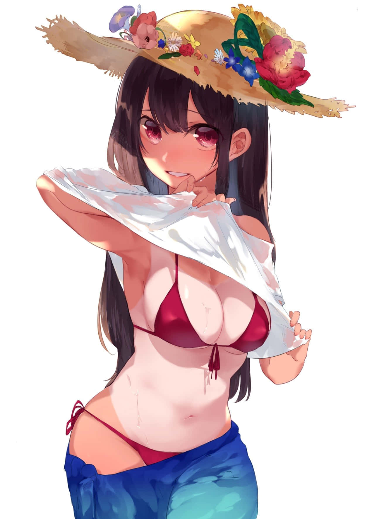 Anime girl, dark hair, red eyes, HD Phone Wallpaper