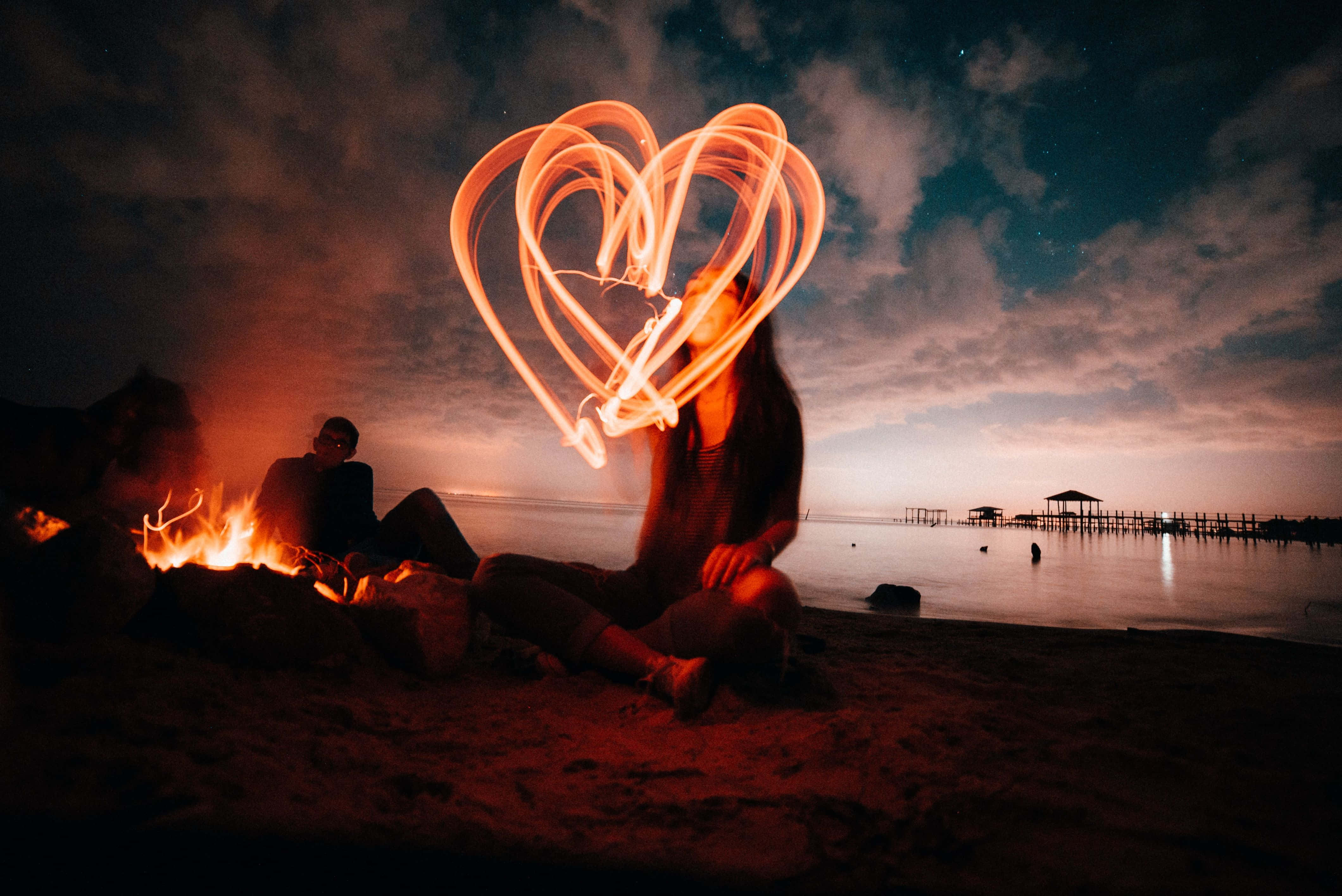 beach bonfire, campfire, starry night sky, 4K Desktop Wallpaper