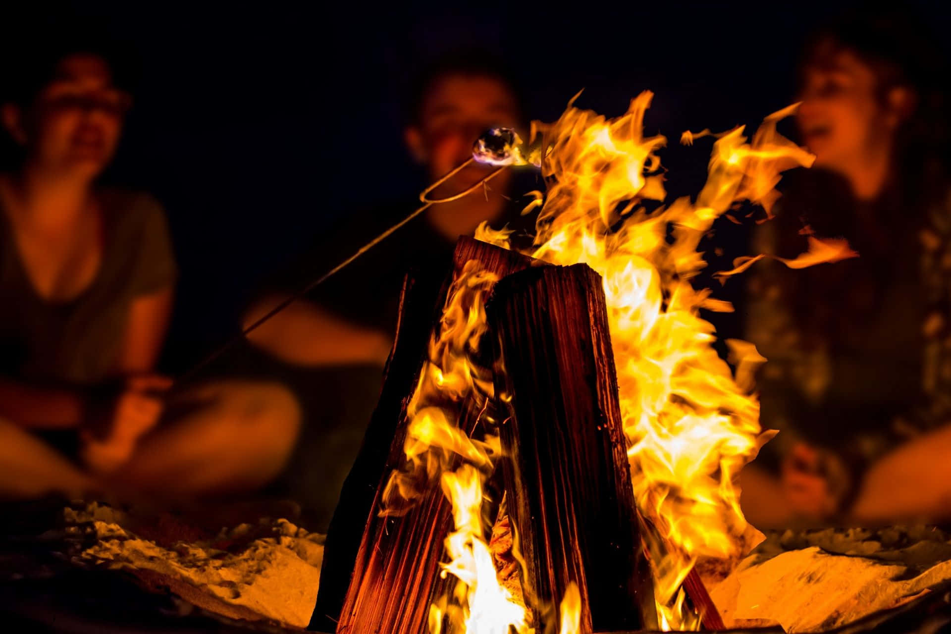Beach Bonfire, starry sky, campfire, Full HD Desktop Wallpaper