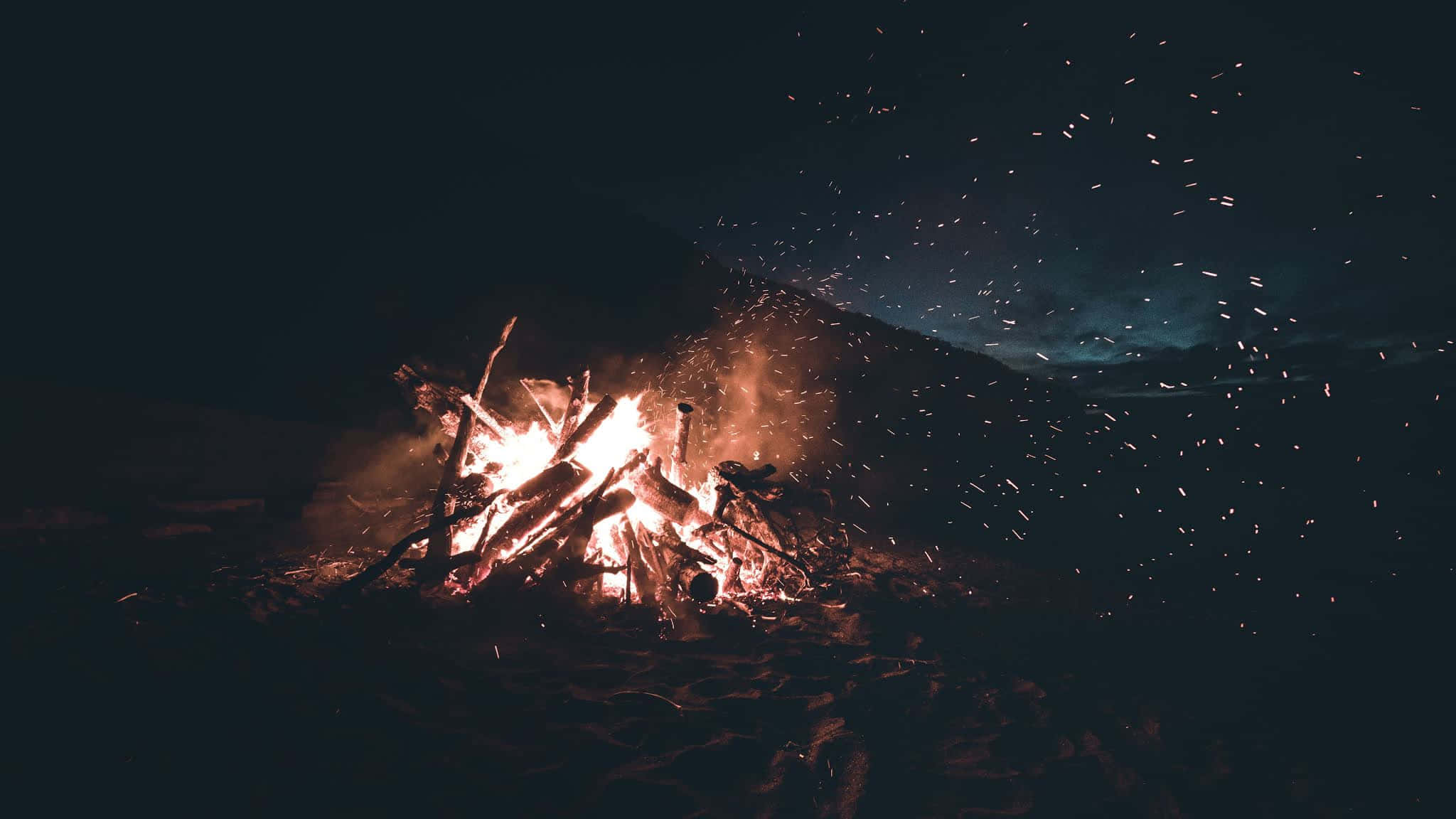 beach bonfire, campfire, night, Full HD Desktop Wallpaper