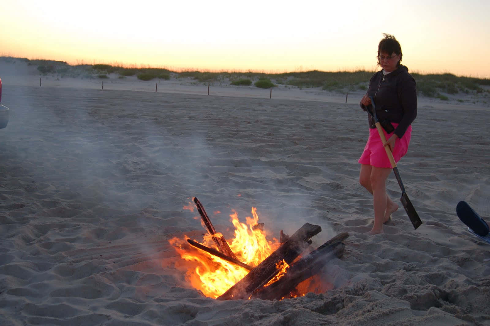 beach bonfire, sunset, sand dunes, HD Desktop Wallpaper