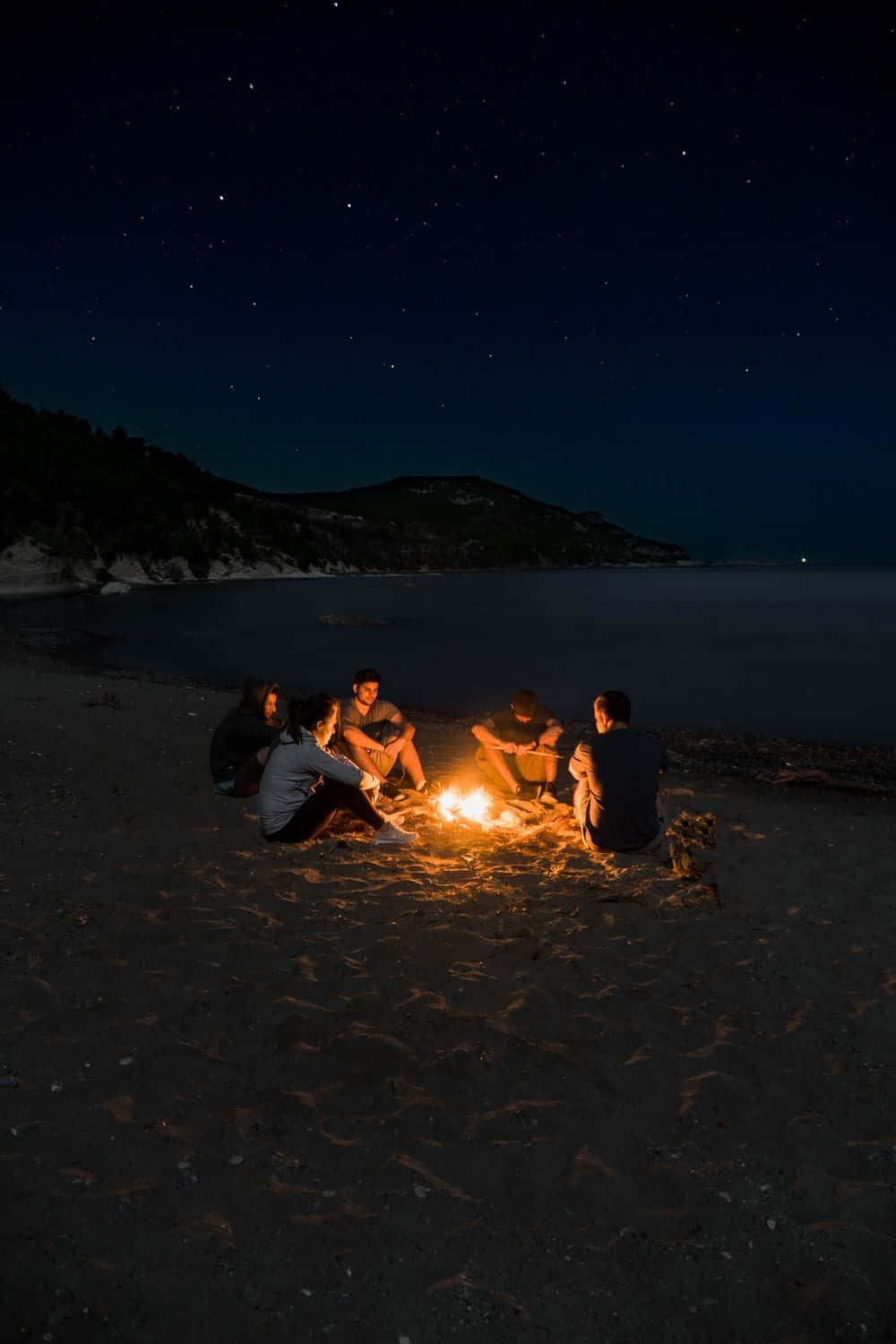 Beach Bonfire, starry night sky, campfire, HD Phone Wallpaper