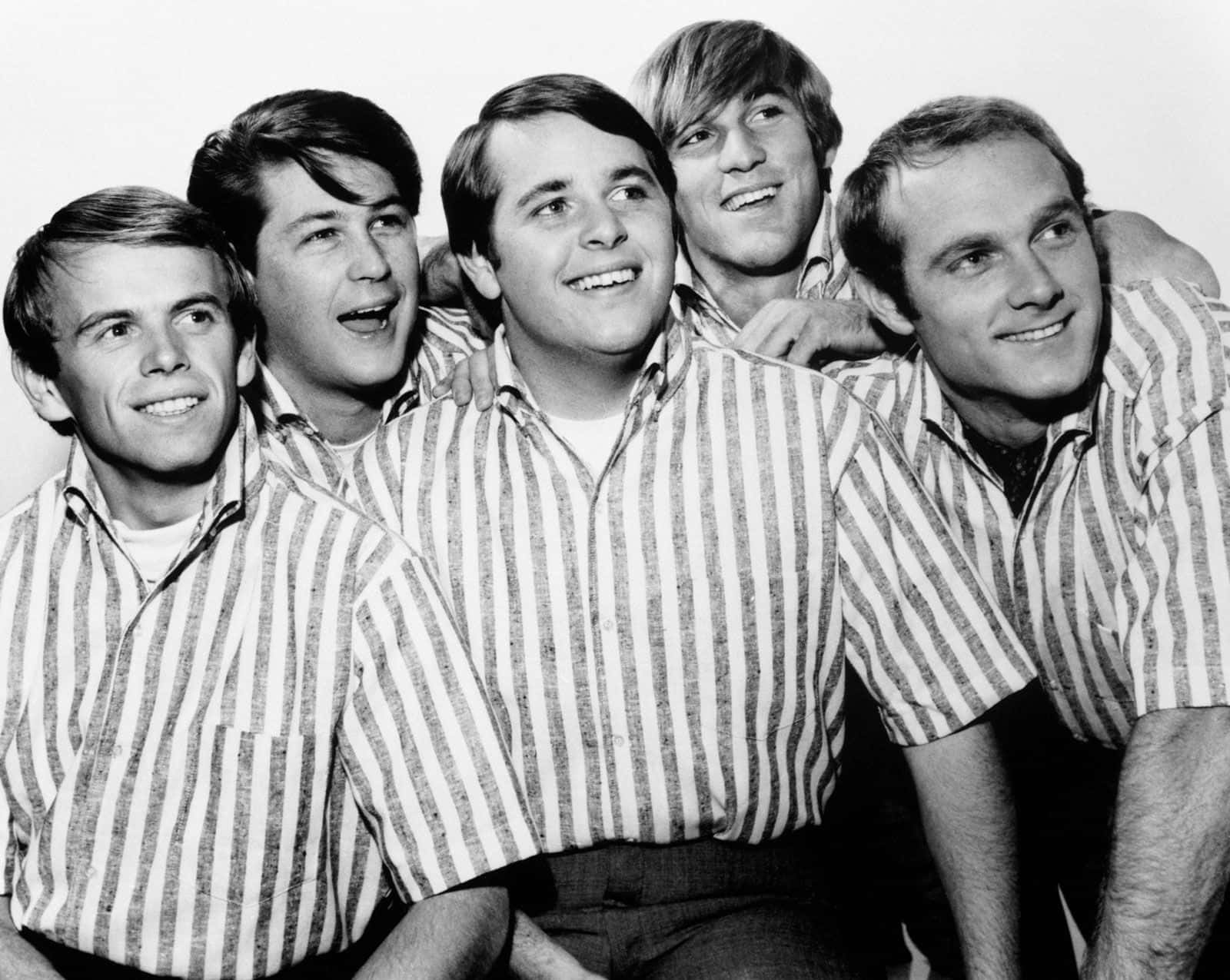 Beach Boys, black and white studio portrait, five smiling men, HD Desktop Wallpaper