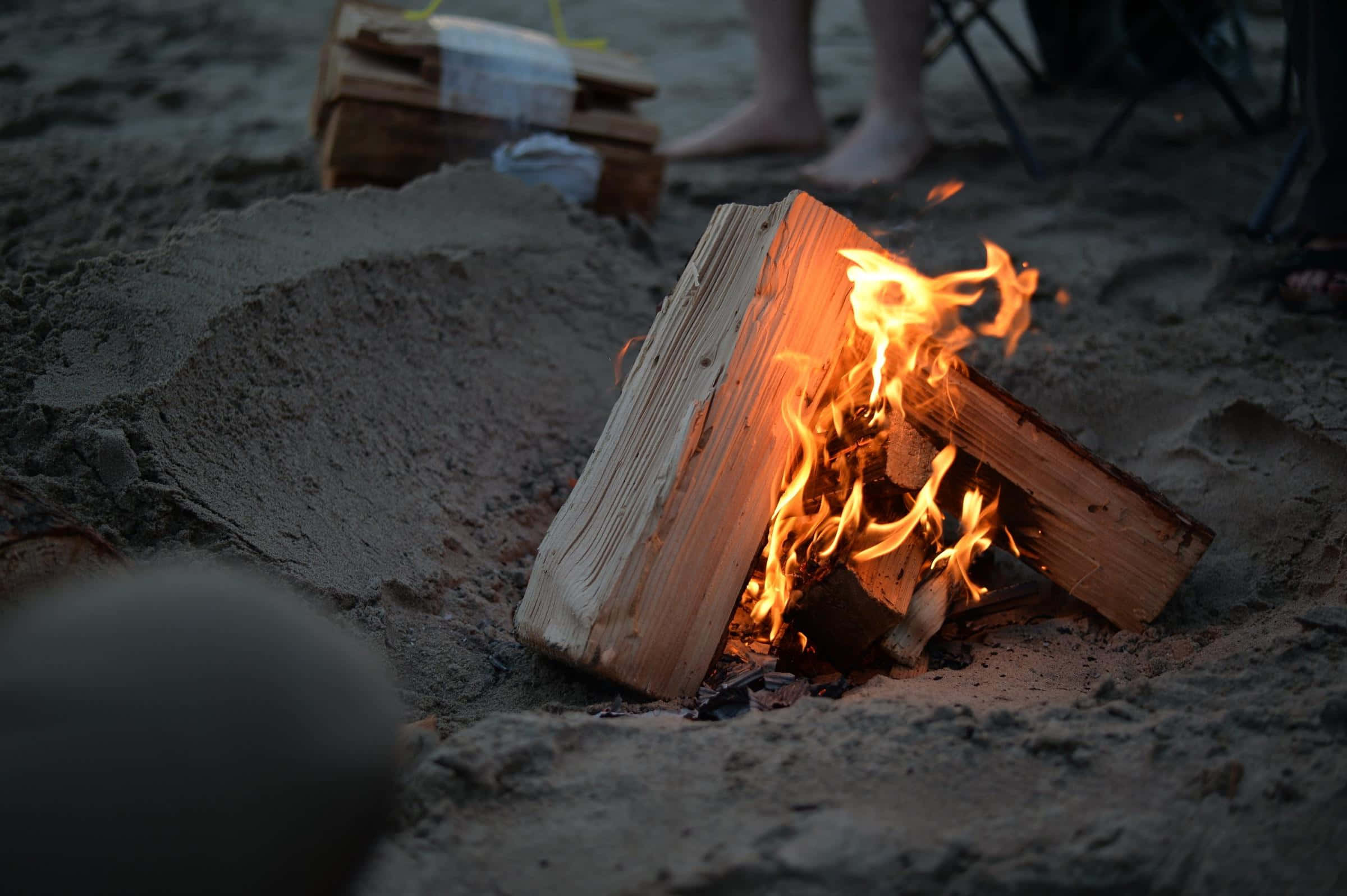 Beach Campfire, moonlit sky, orange flames, Full HD Desktop Wallpaper