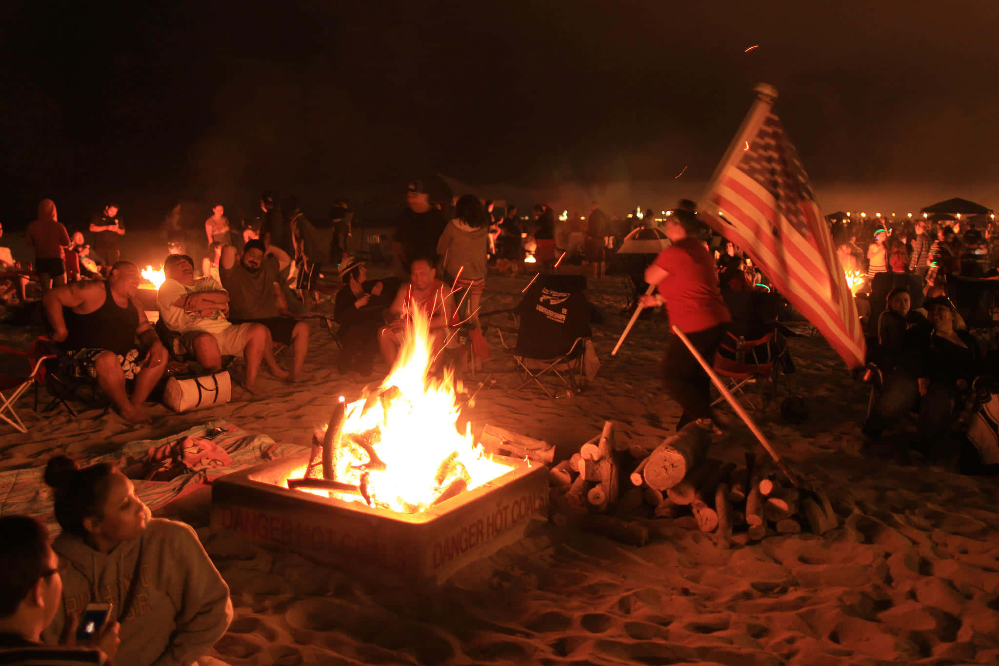 beach bonfire, night, dark skies, Full HD Desktop Wallpaper