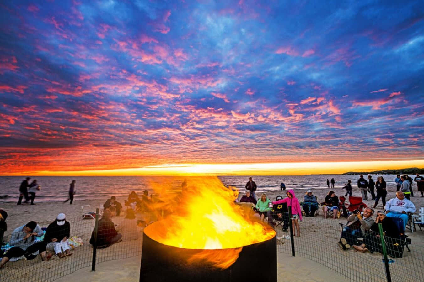 Beach Campfire, sunset, orange, HD Desktop Wallpaper
