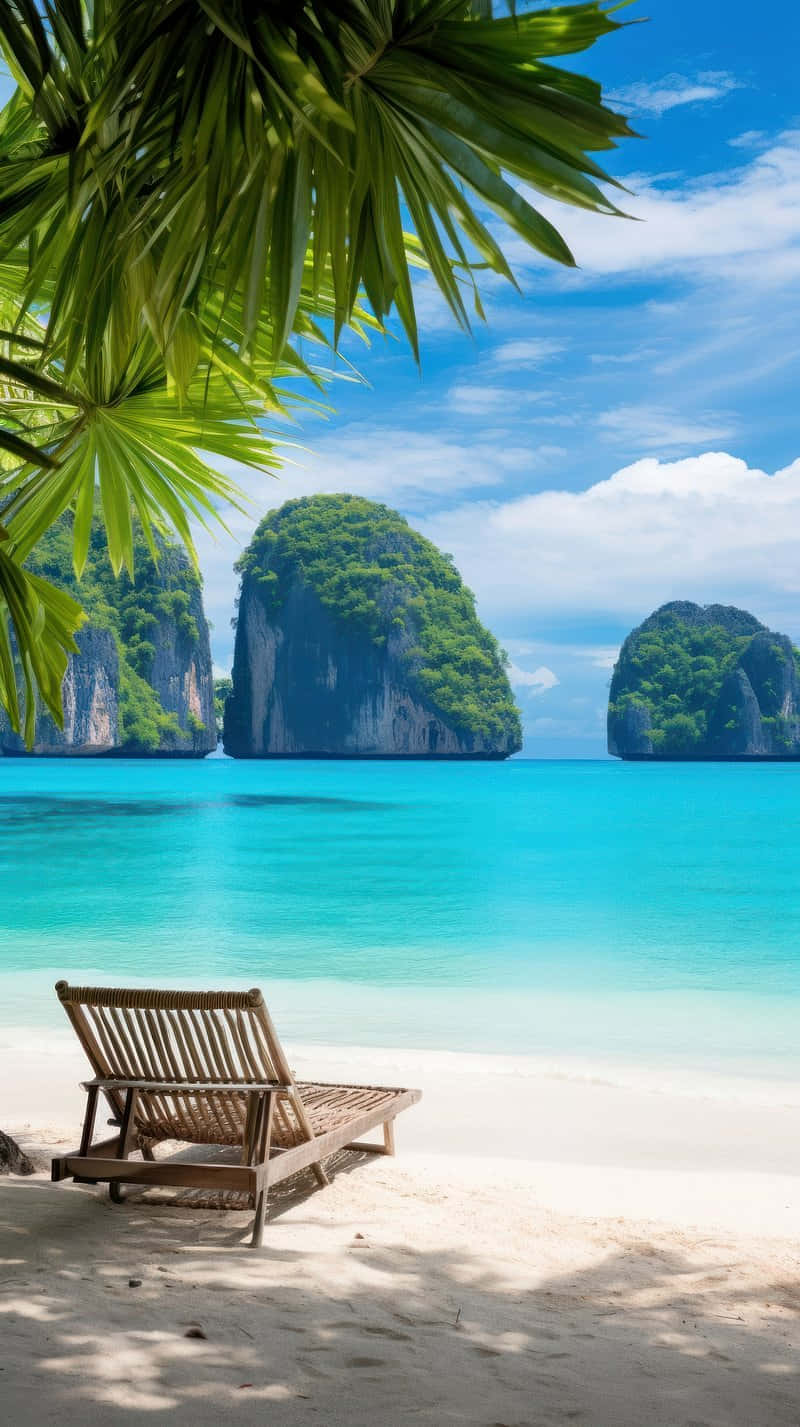 tropical paradise beach escape, wooden lounge chair, pristine white sand beach, HD Phone Wallpaper