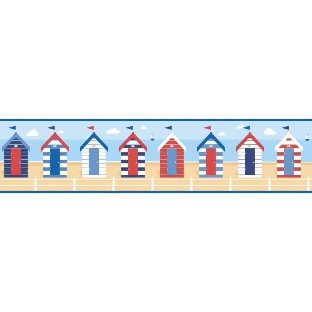 colorful striped beach huts, sandy shore, blue sky, SD Desktop Wallpaper