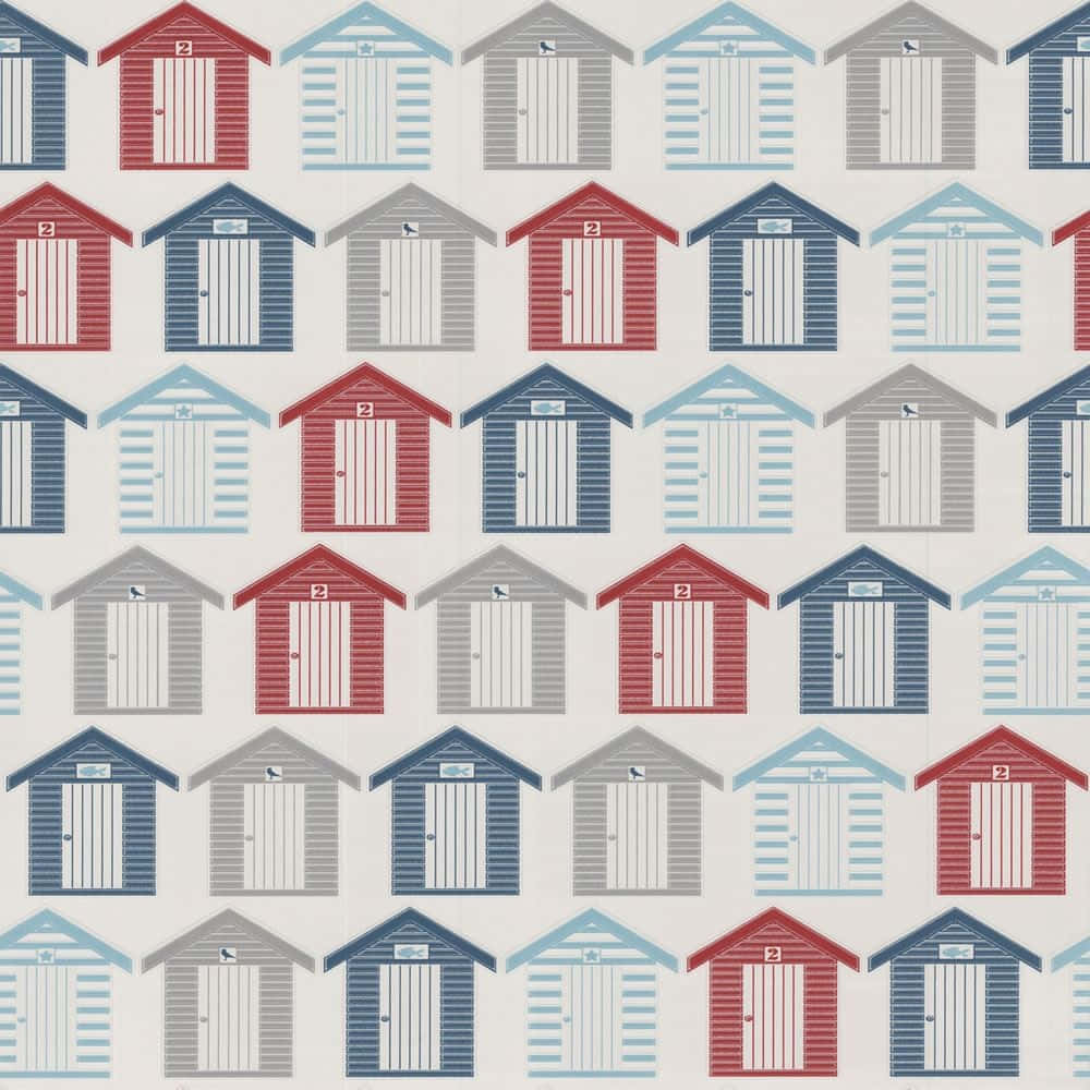 beach huts, red, blue, SD Desktop Wallpaper