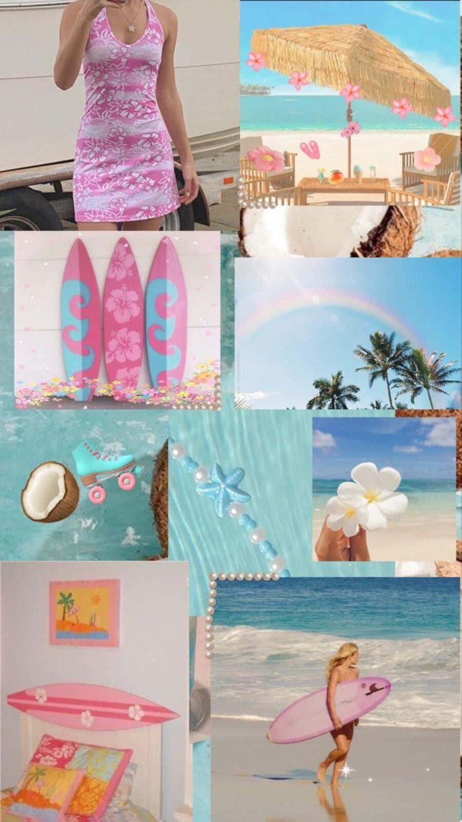 Coconut Girl Aesthetic, pink floral swimsuits, surfboards, HD Phone Wallpaper