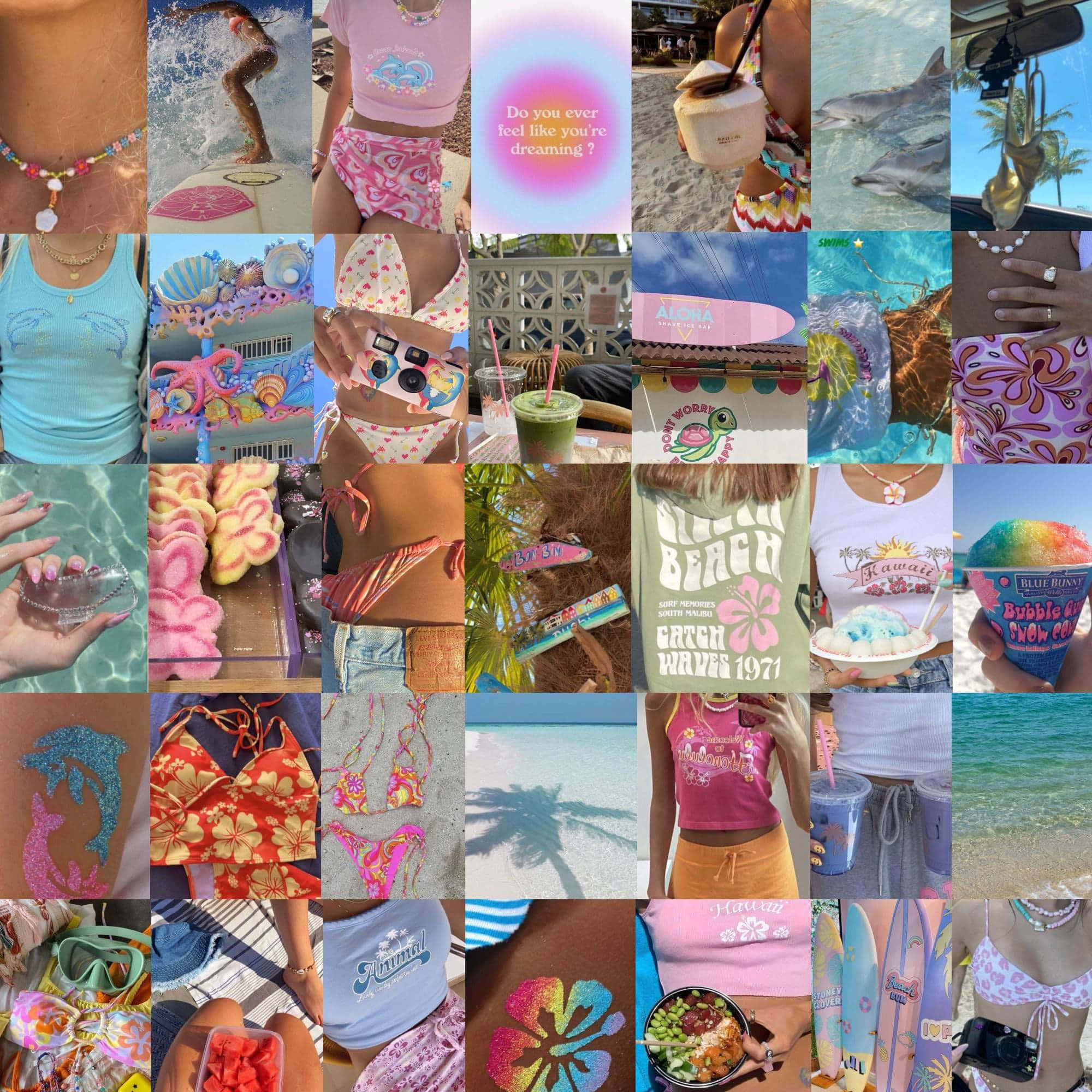 Coconut Girl Aesthetic, beachwear swimsuits, surfboards, Full HD Desktop Wallpaper