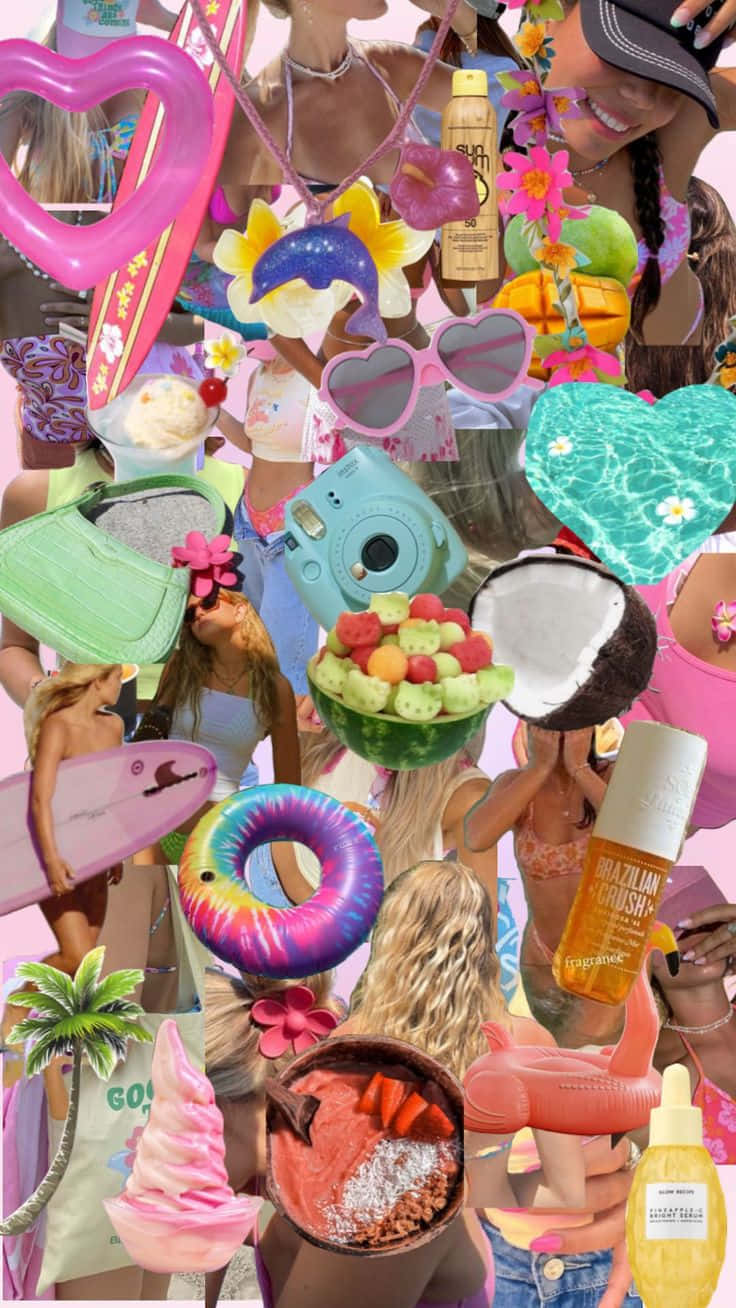 Coconut Girl Aesthetic, pink heart inflatables, coconut water sunscreen, HD Phone Wallpaper