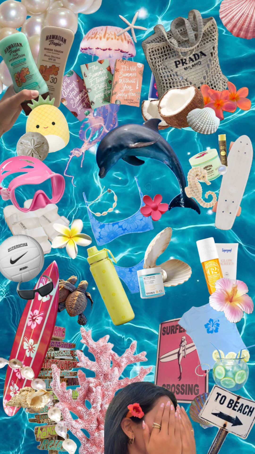 Coconut Girl Aesthetic, turquoise water, beach gear, Full HD Phone Wallpaper