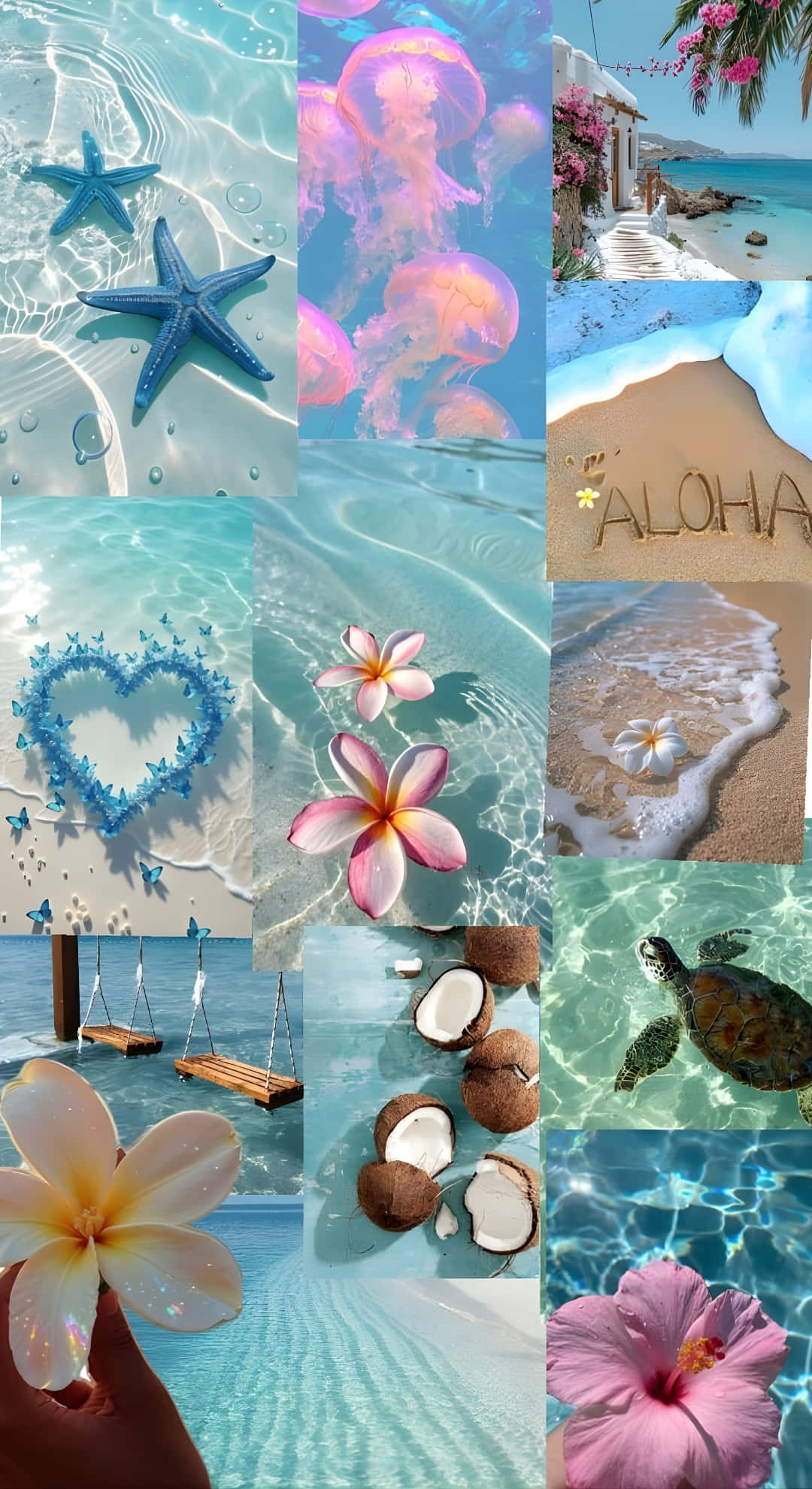 Beach Coconut Girl Aesthetic, jellyfish pink, frangipani flowers, Full HD Phone Wallpaper